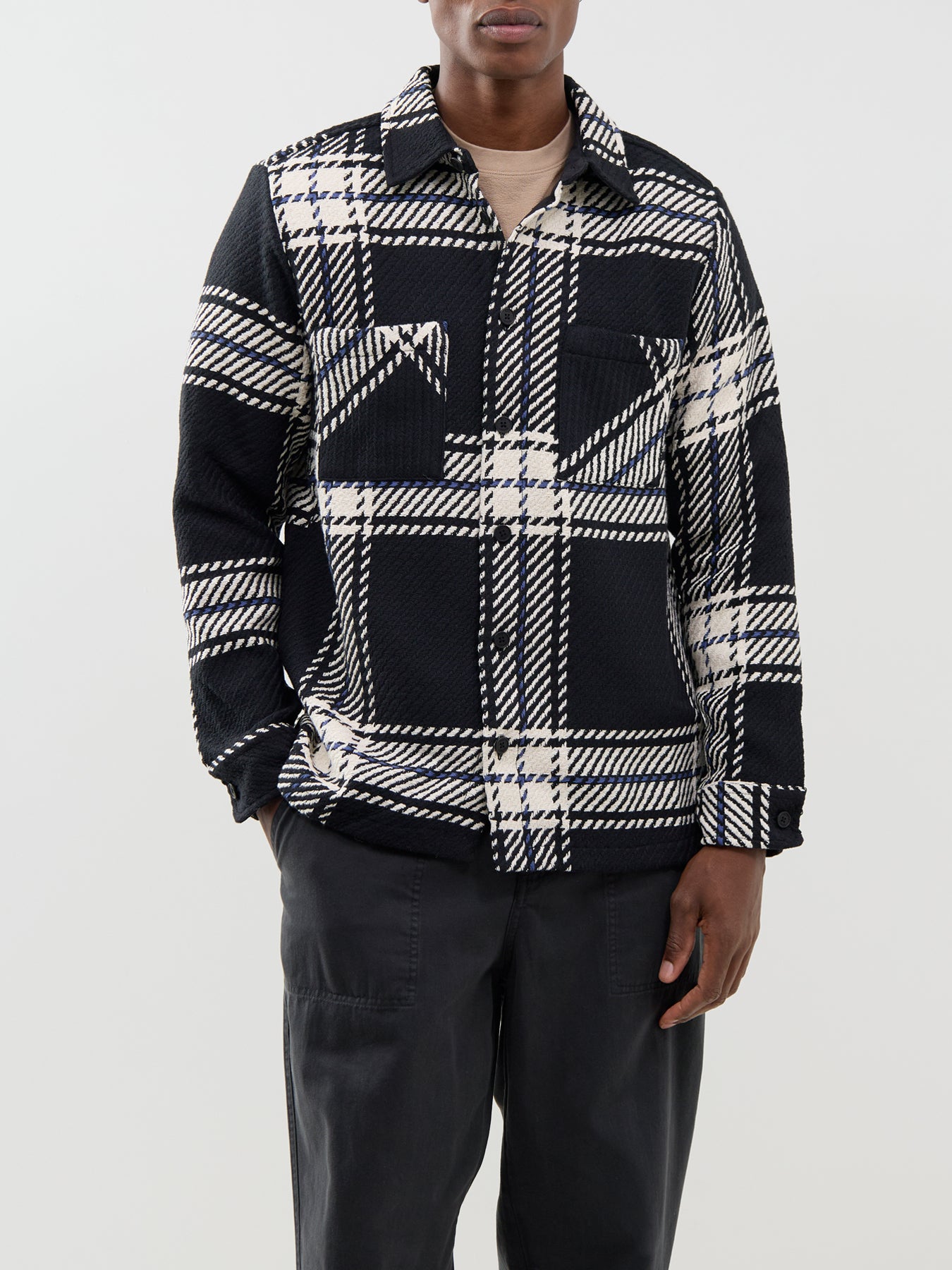 Recycled Cotton Blend Whiting Oversized Grid Check Overshirt