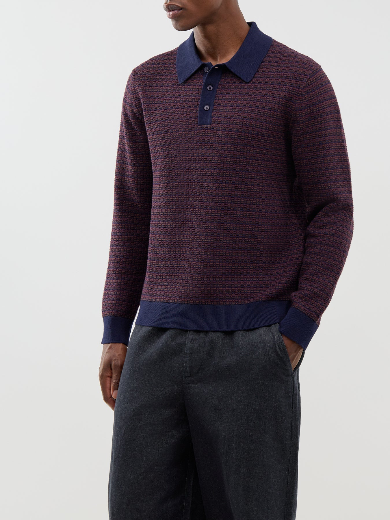 Cotton Oban Mini Geo Long-Sleeved Polo Shirt