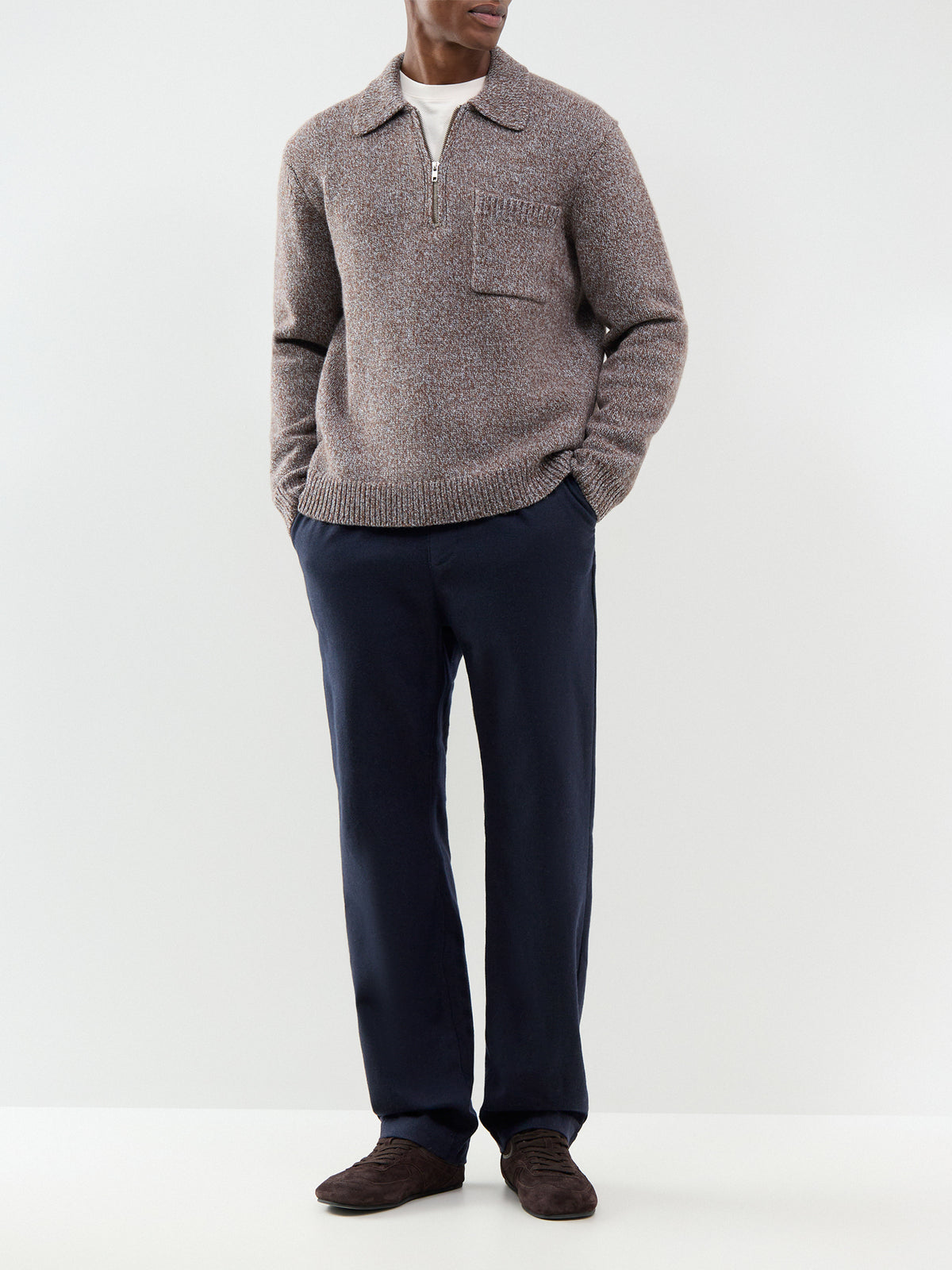 Wool Alpha Zip Long-Sleeved Polo Shirt