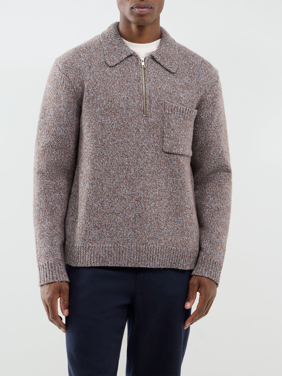 Wool Alpha Zip Long-Sleeved Polo Shirt