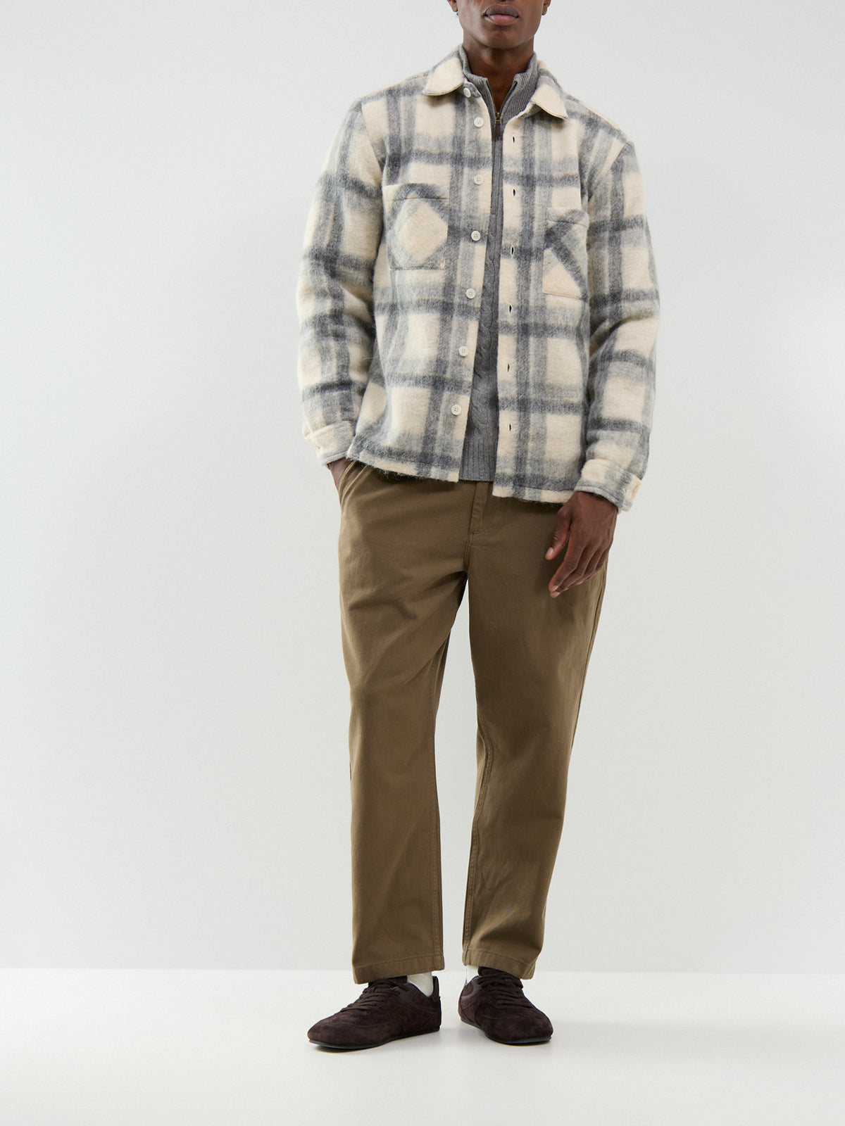 Wool Blend Whiting Check Overshirt