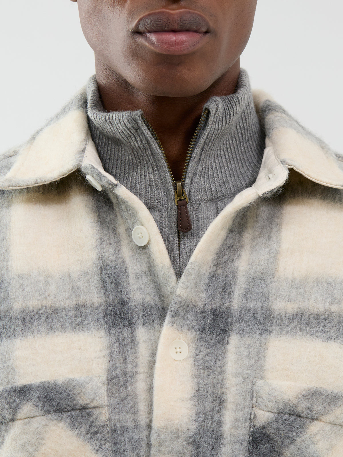 Wool Blend Whiting Check Overshirt