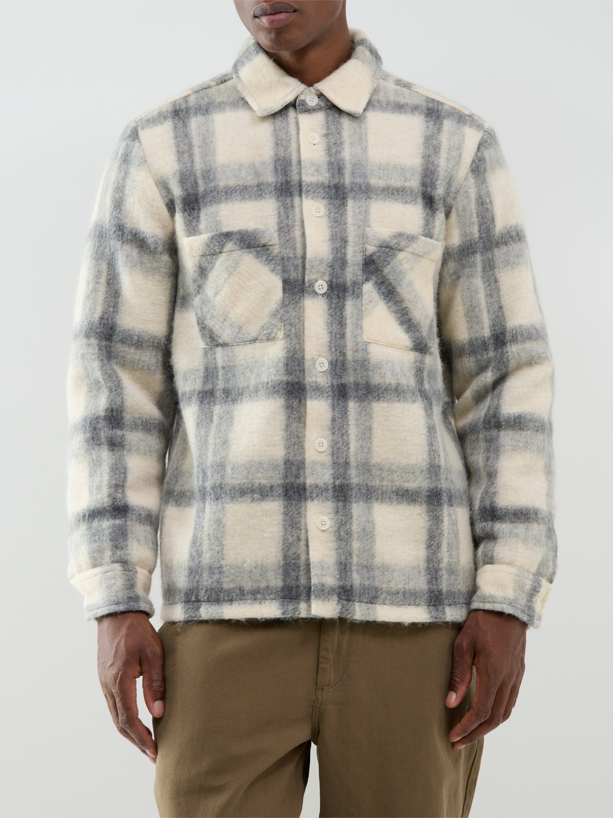 Wool Blend Whiting Check Overshirt