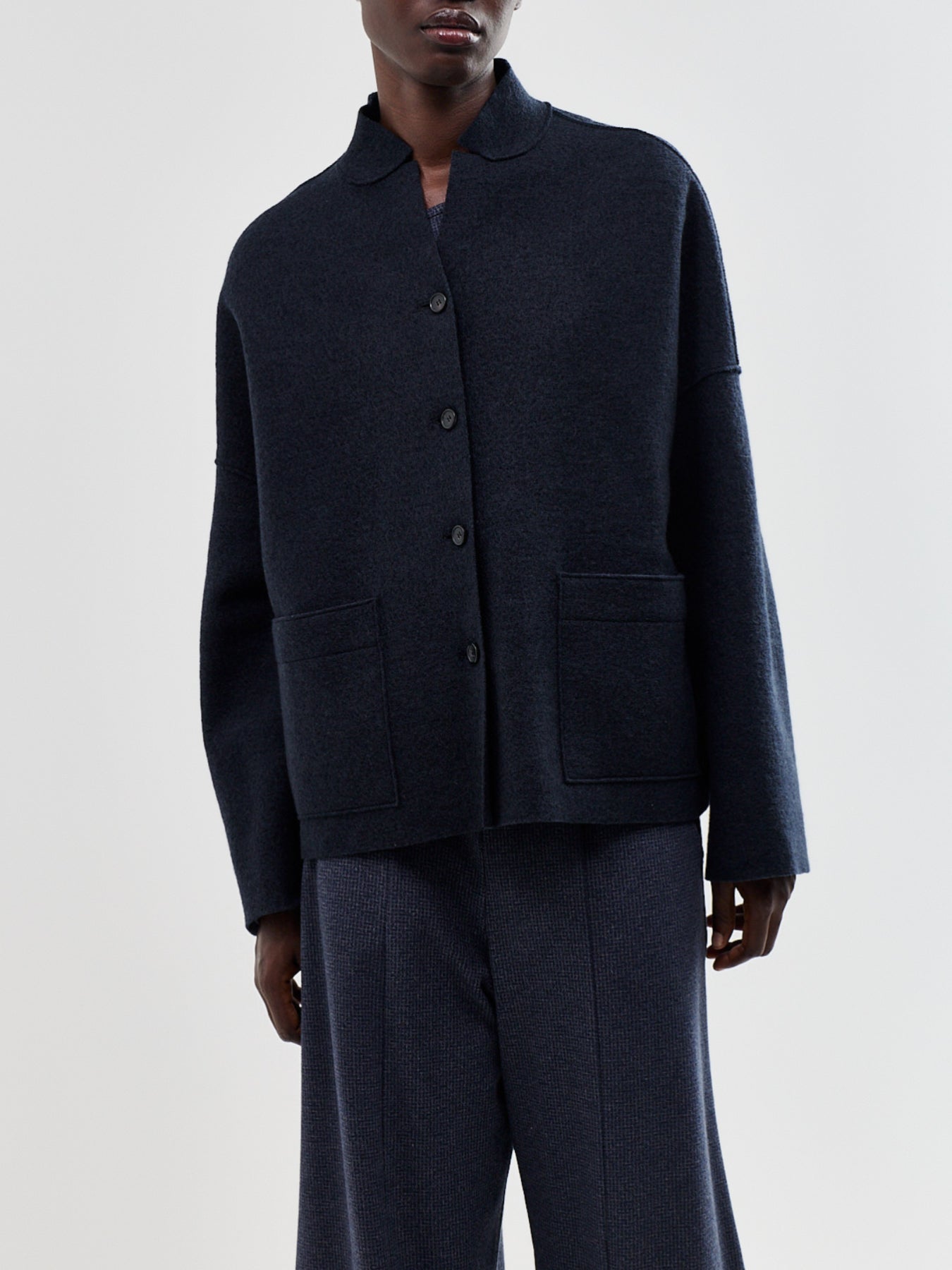 Virgin Wool V Neck Boiled Wool Jacket
