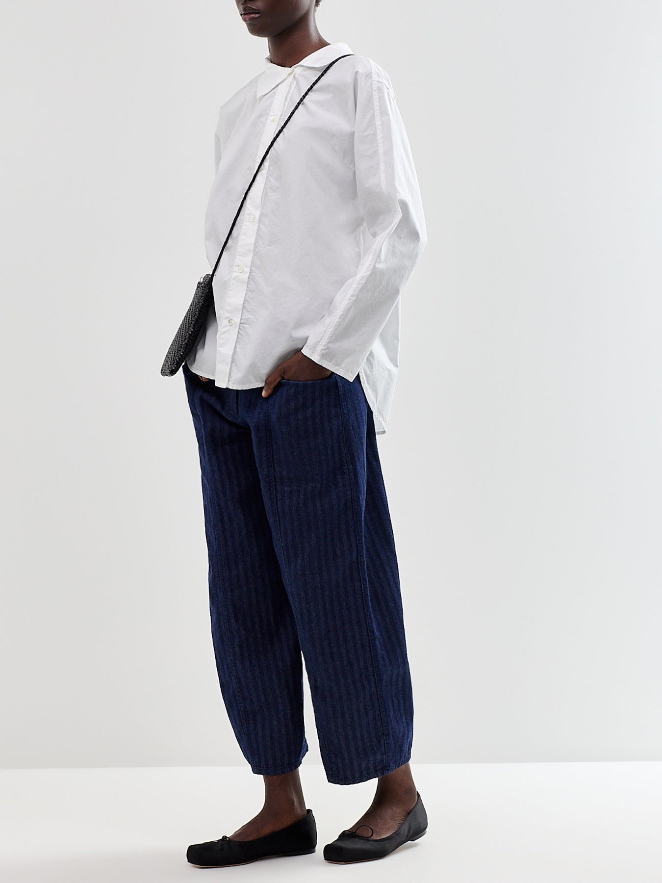 Cotton Herringbone Barrel Leg Trousers