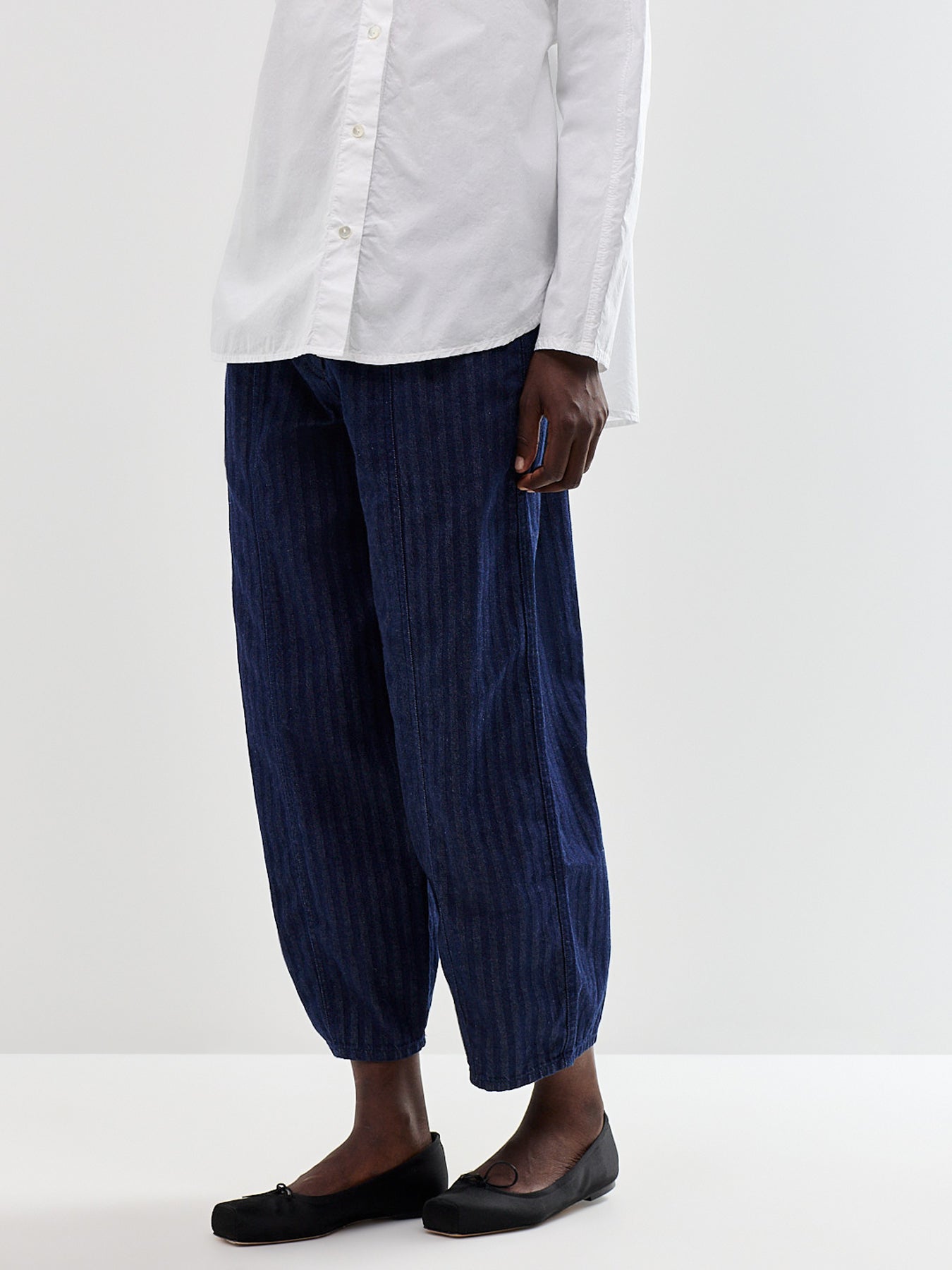 Cotton Herringbone Barrel Leg Trousers