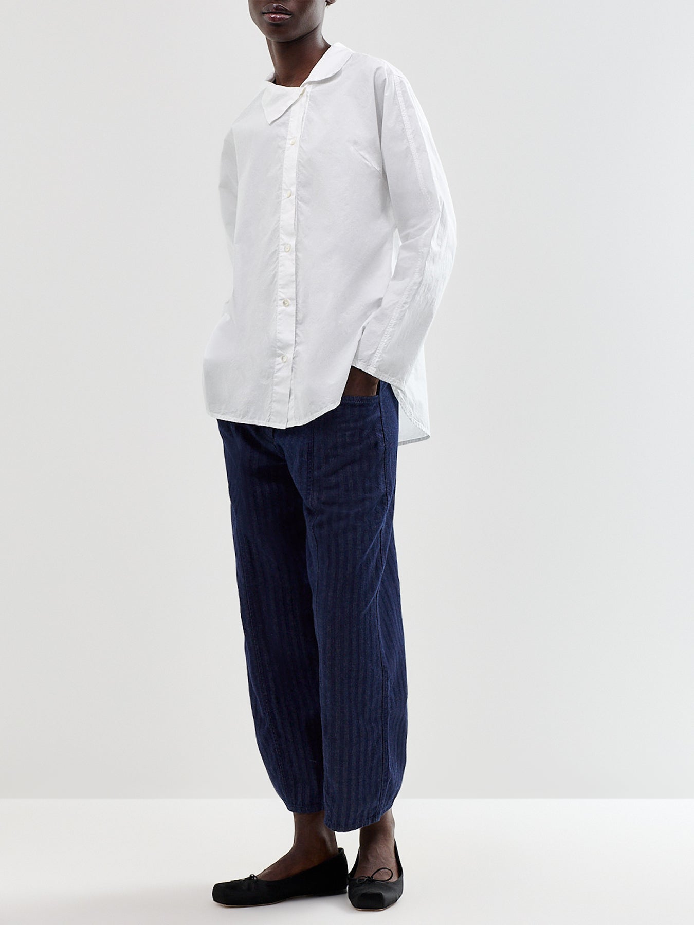 Stand-Collar Cotton Shirt White