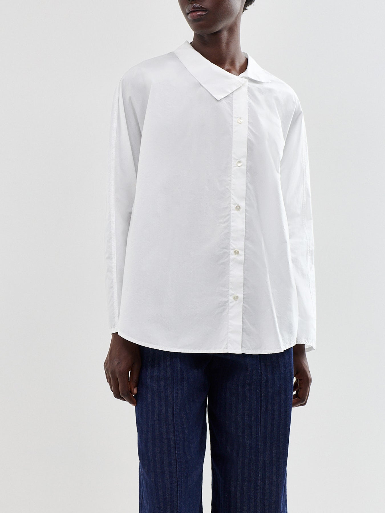Stand-Collar Cotton Shirt White