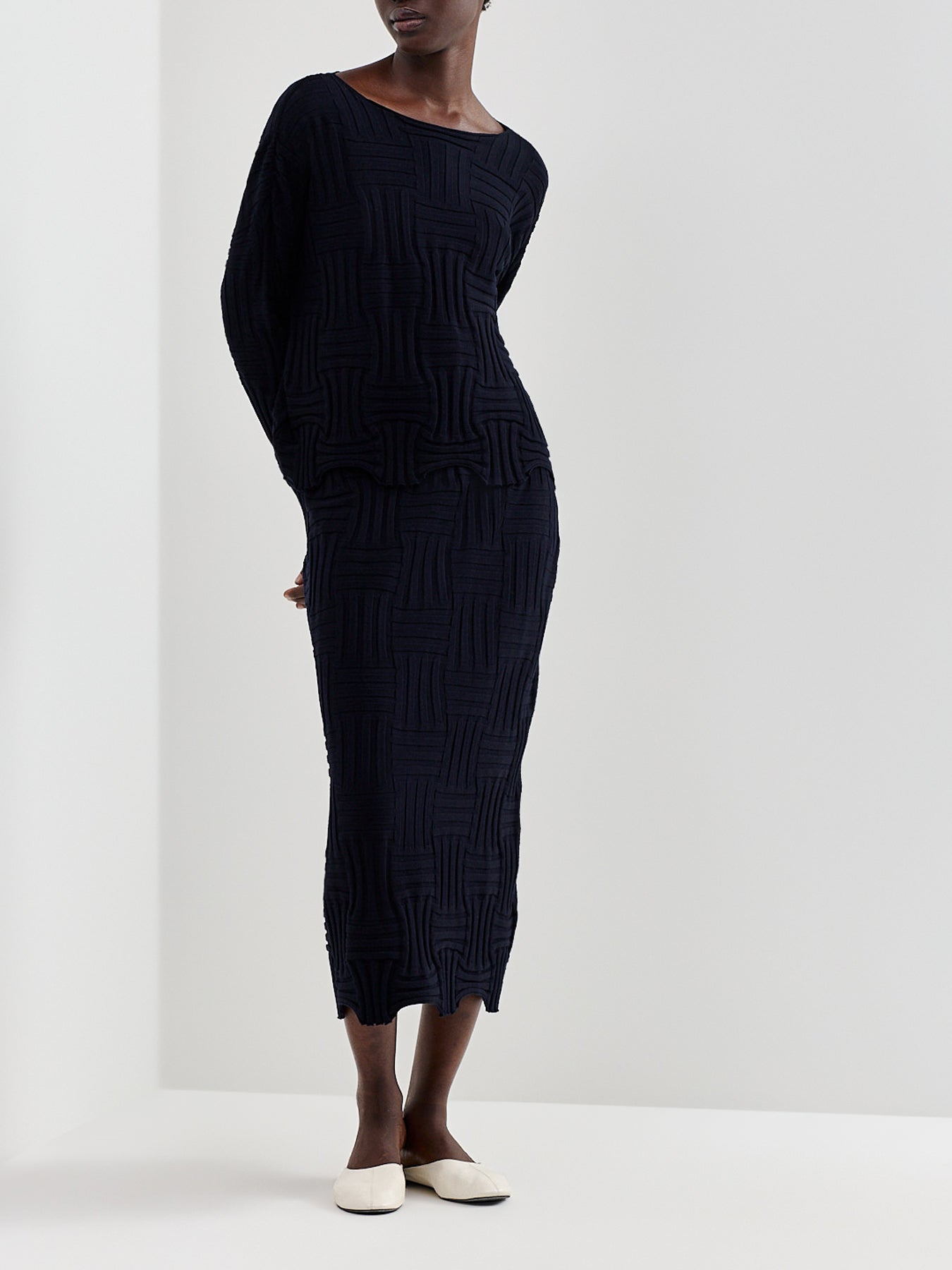 Stretch-Knit Long-Sleeve Top Navy