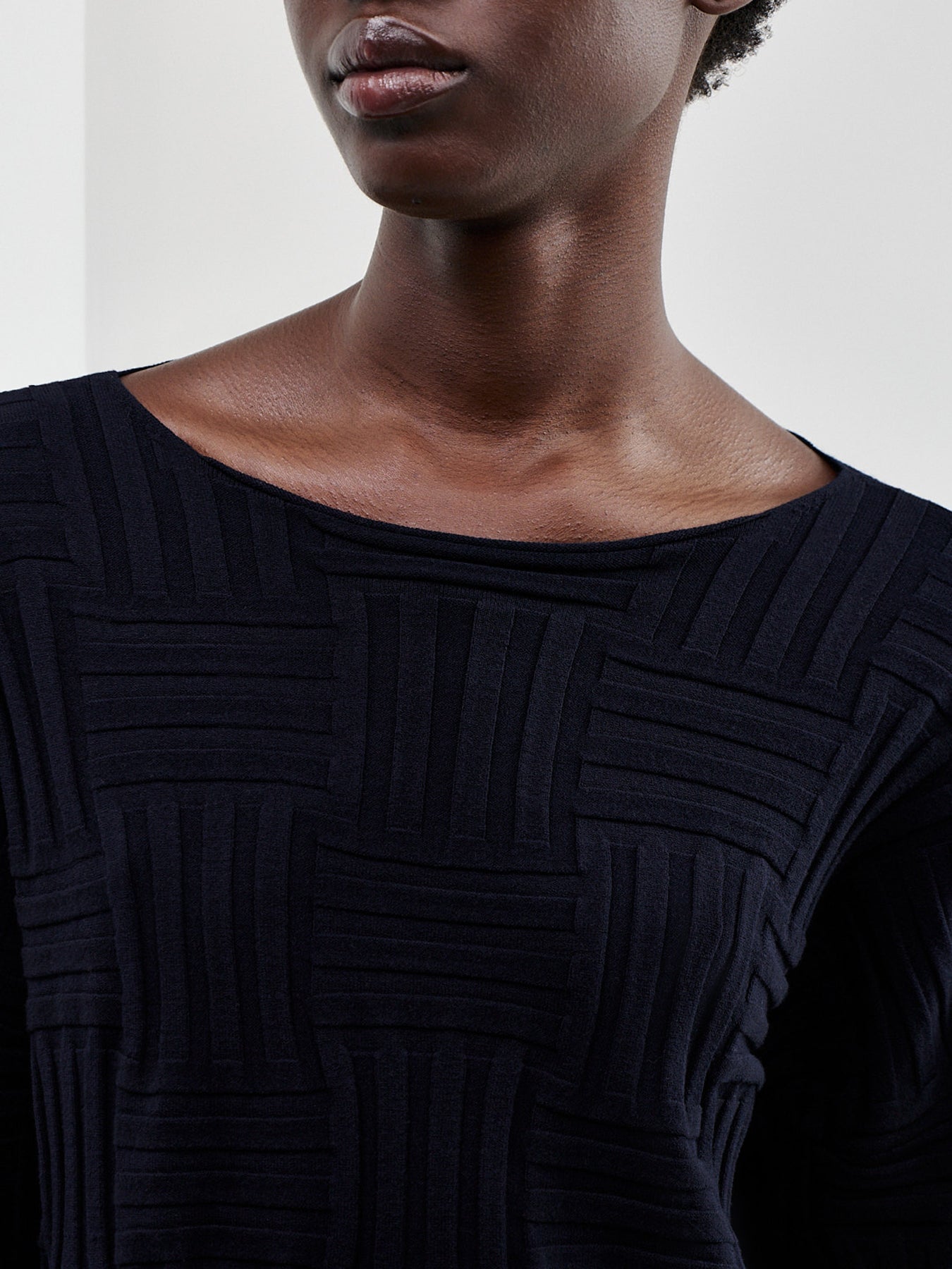 Stretch-Knit Long-Sleeve Top Navy