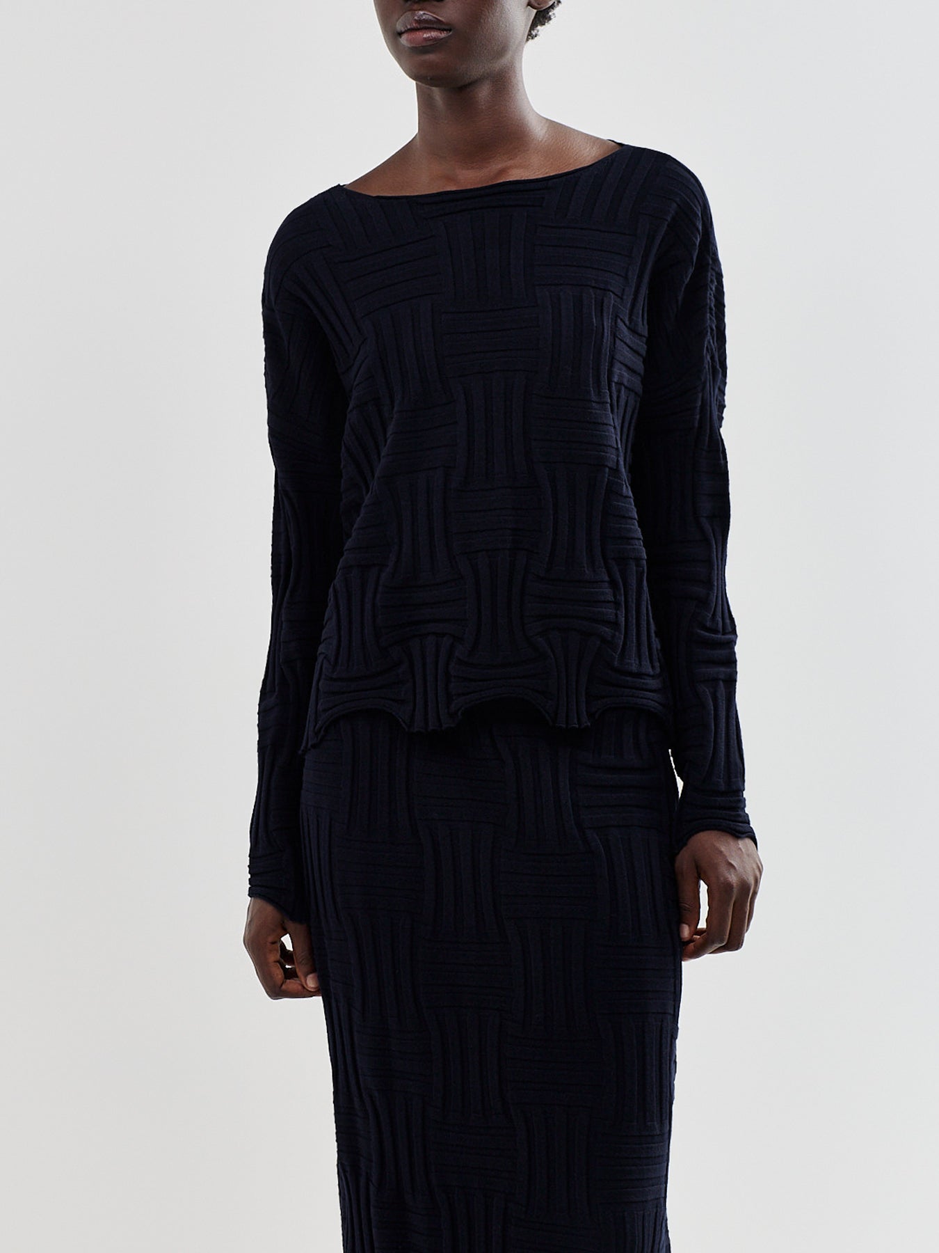 Stretch-Knit Long-Sleeve Top Navy