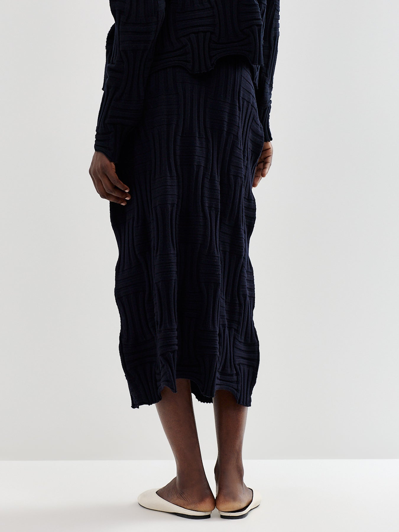 Stretch-Knit Midi Skirt Navy