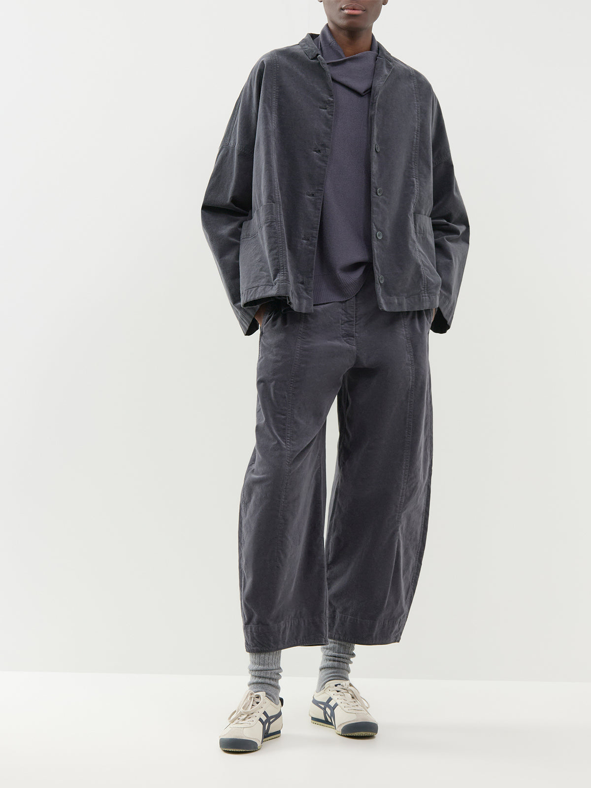 Cotton Velvet O-Shaped Trousers - Graphite
