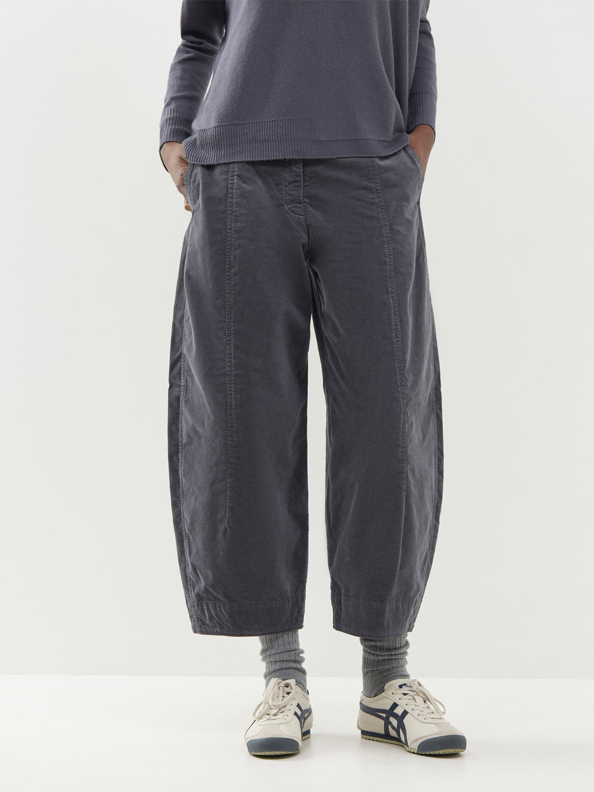 Cotton Velvet O-Shaped Trousers - Graphite