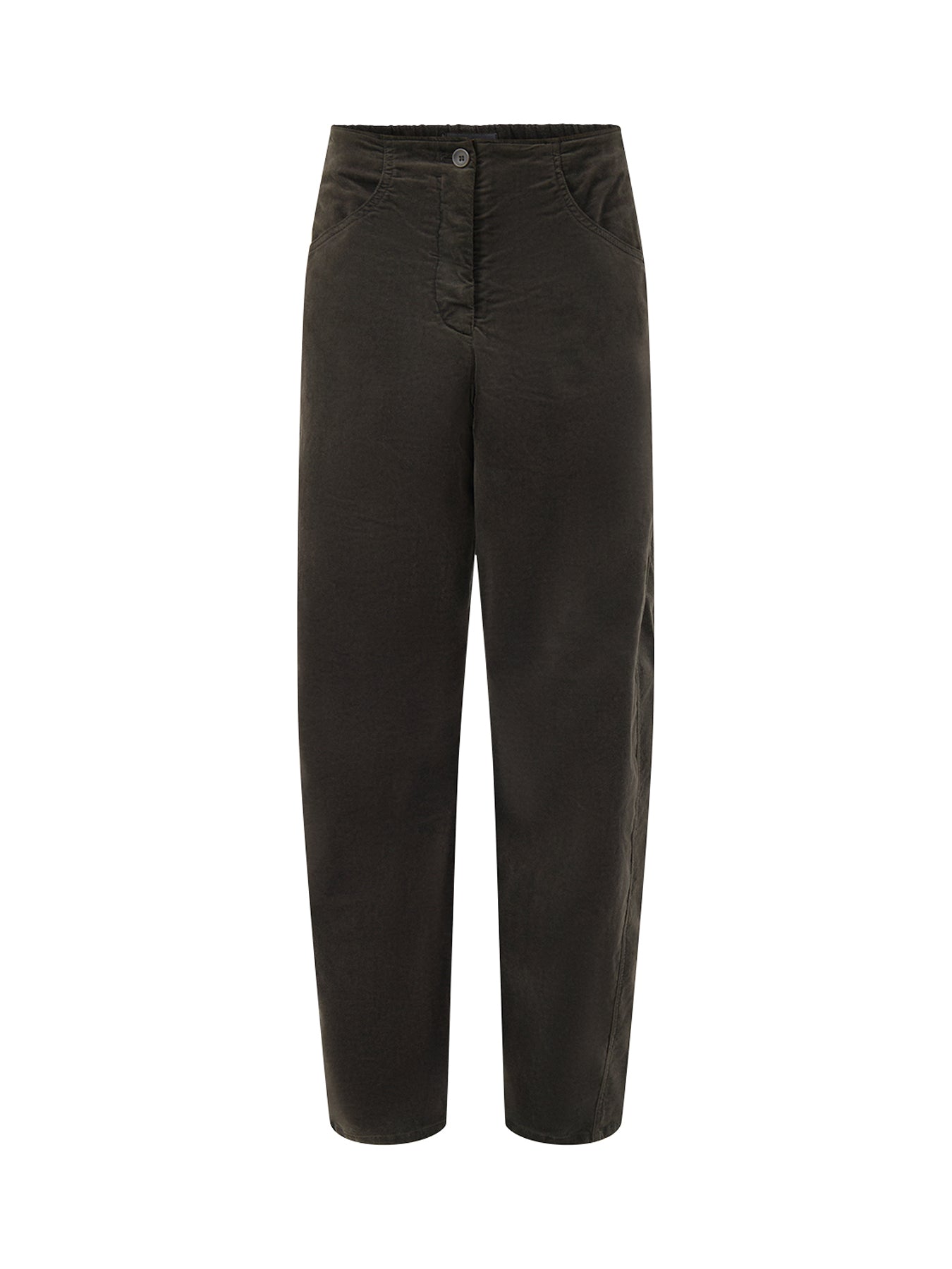 Cotton Velvet Tapered Leg Trousers - Choco
