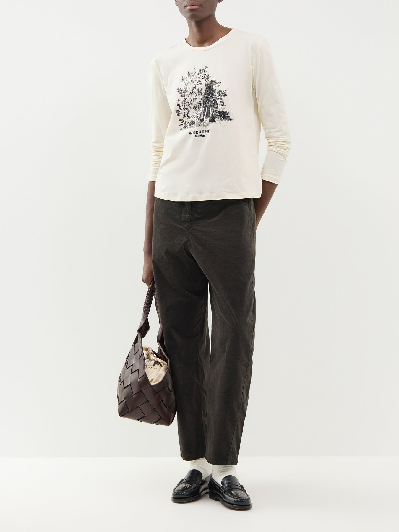 Cotton Velvet Tapered Leg Trousers - Choco