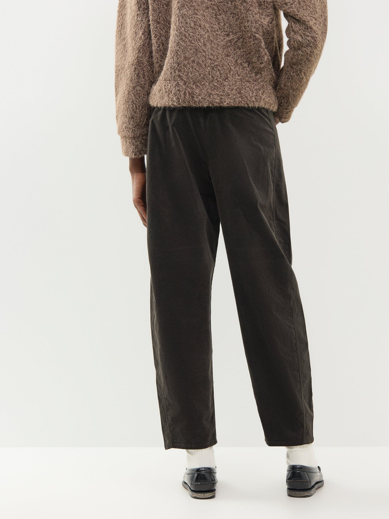 Cotton Velvet Tapered Leg Trousers - Choco