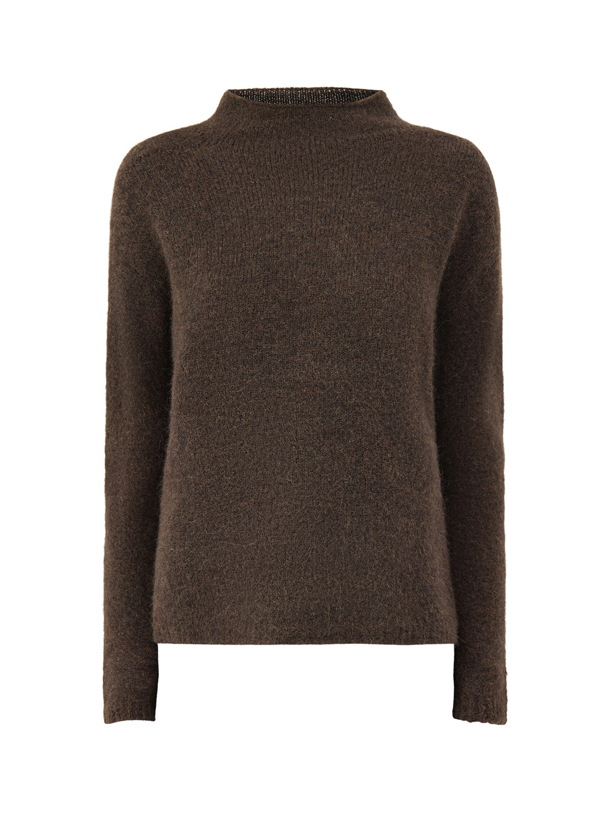 Alpaca & Virgin Wool High Neck Jumper - Chocolate