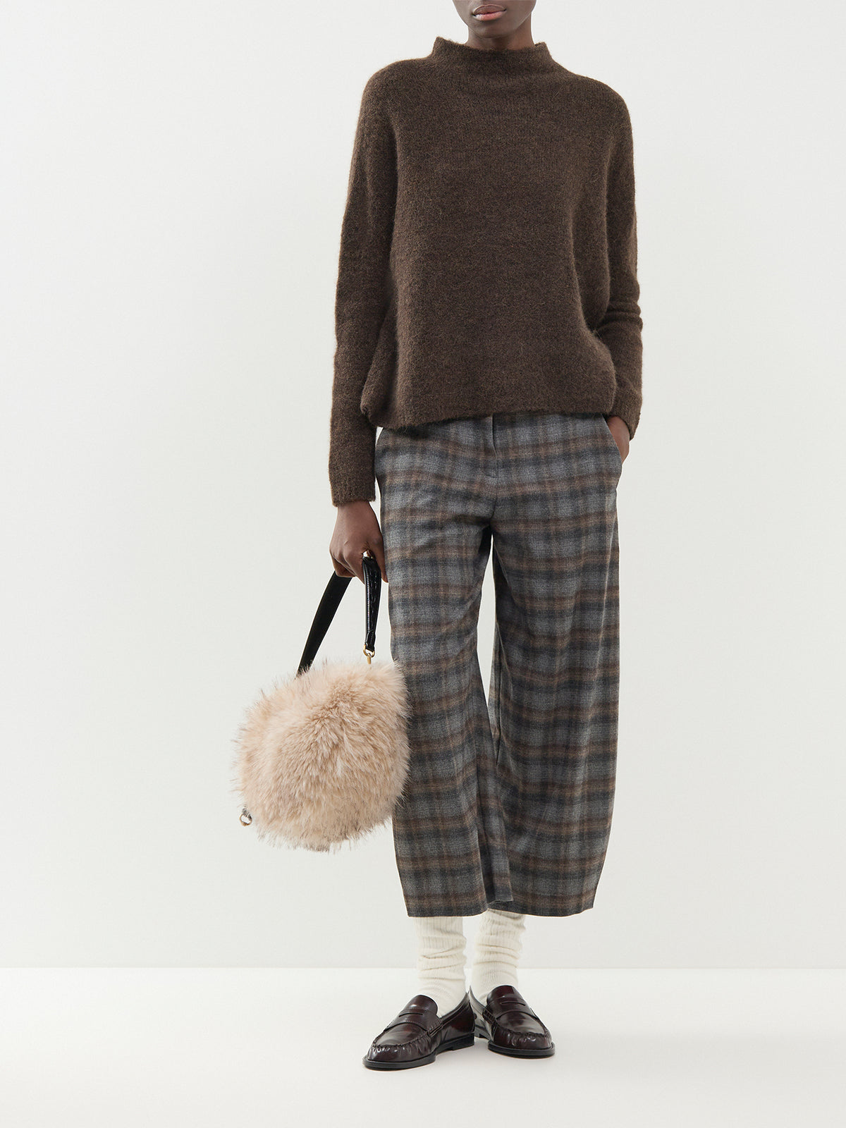Alpaca & Virgin Wool High Neck Jumper - Chocolate