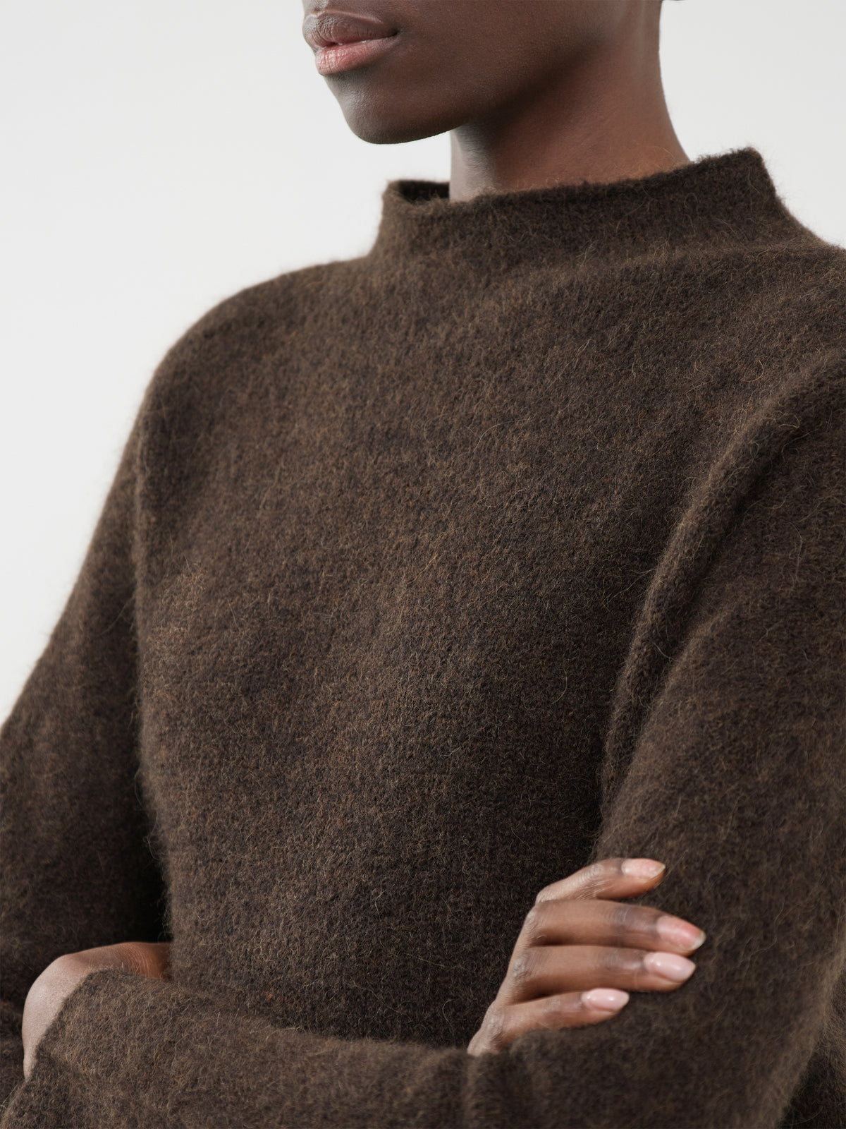 Alpaca & Virgin Wool High Neck Jumper - Chocolate