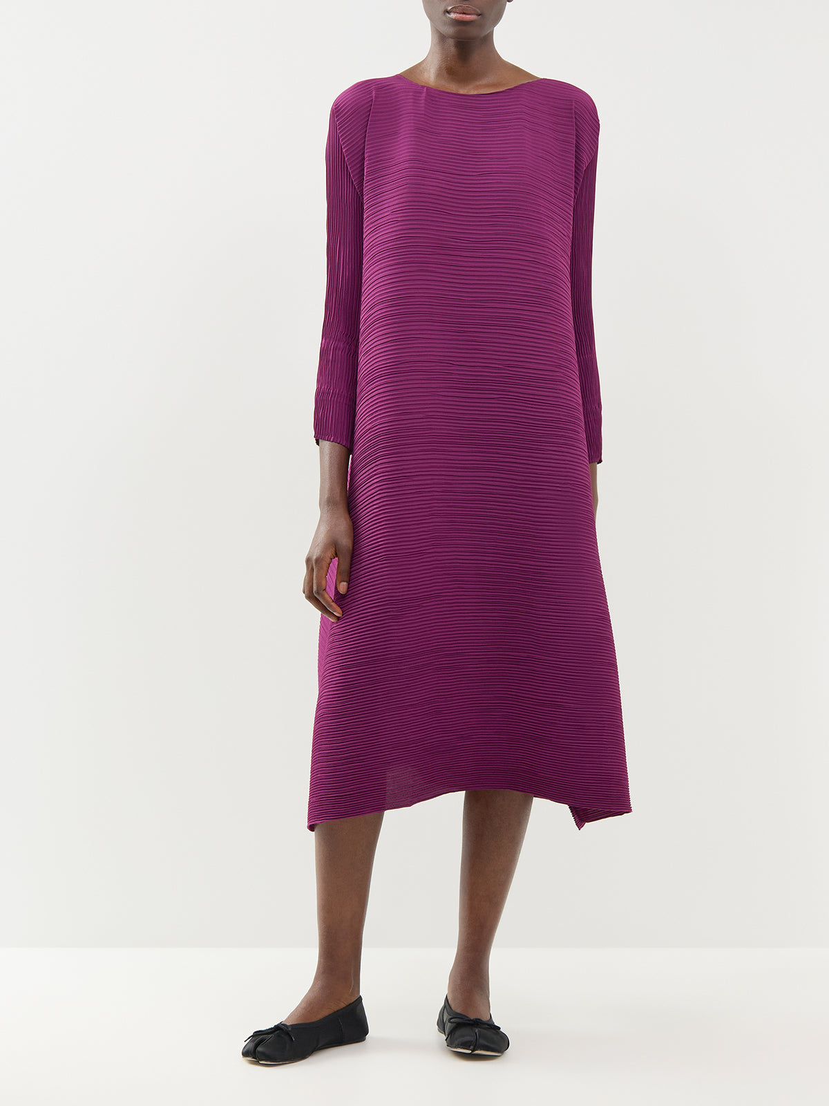 A-Line Pleated Midi Dress - Amethyst