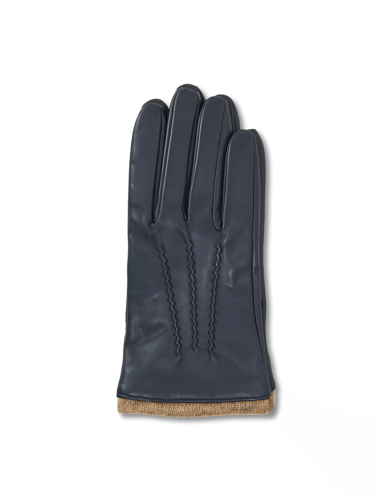 Leather Lorraine Knitted Cuff Gloves - Navy