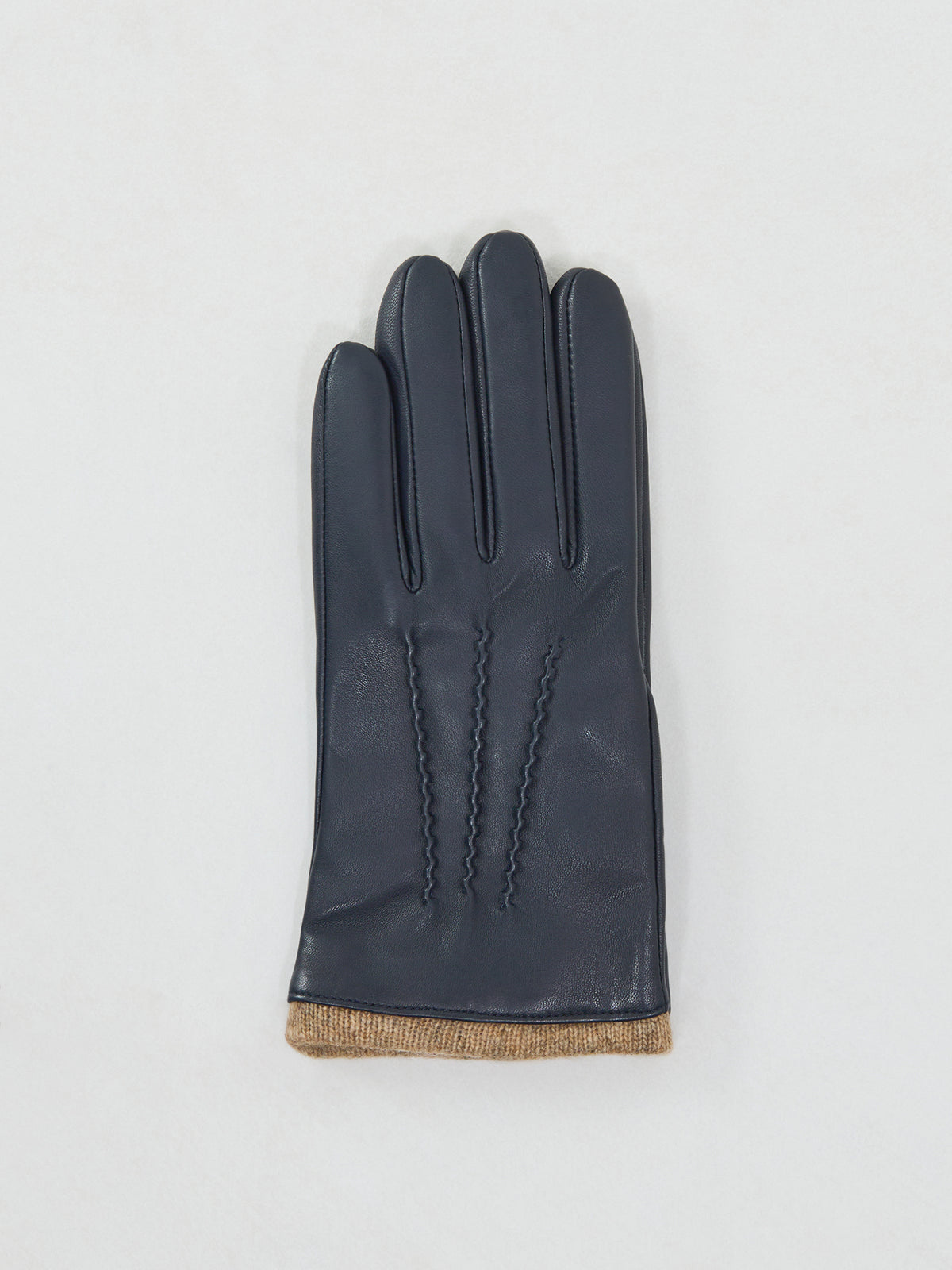 Leather Lorraine Knitted Cuff Gloves - Navy