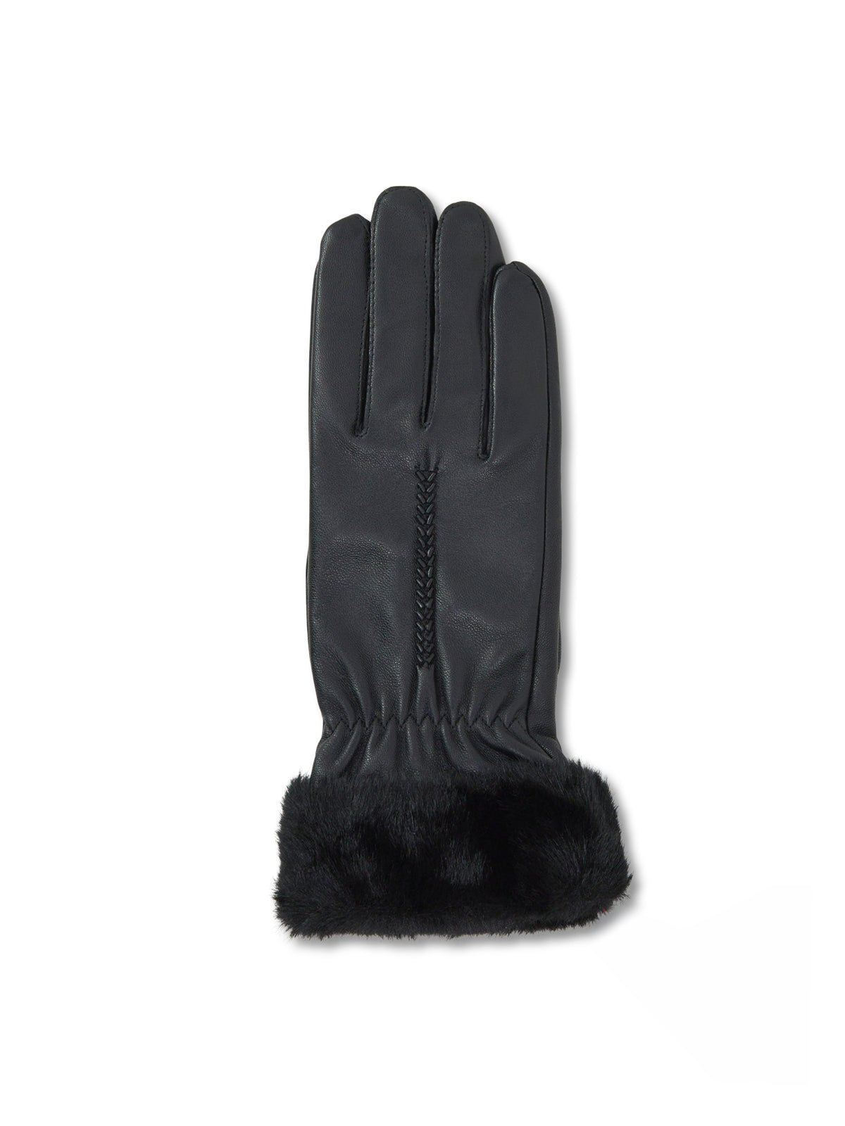 Leather Nieve Faux Fur Cuff Gloves - Black