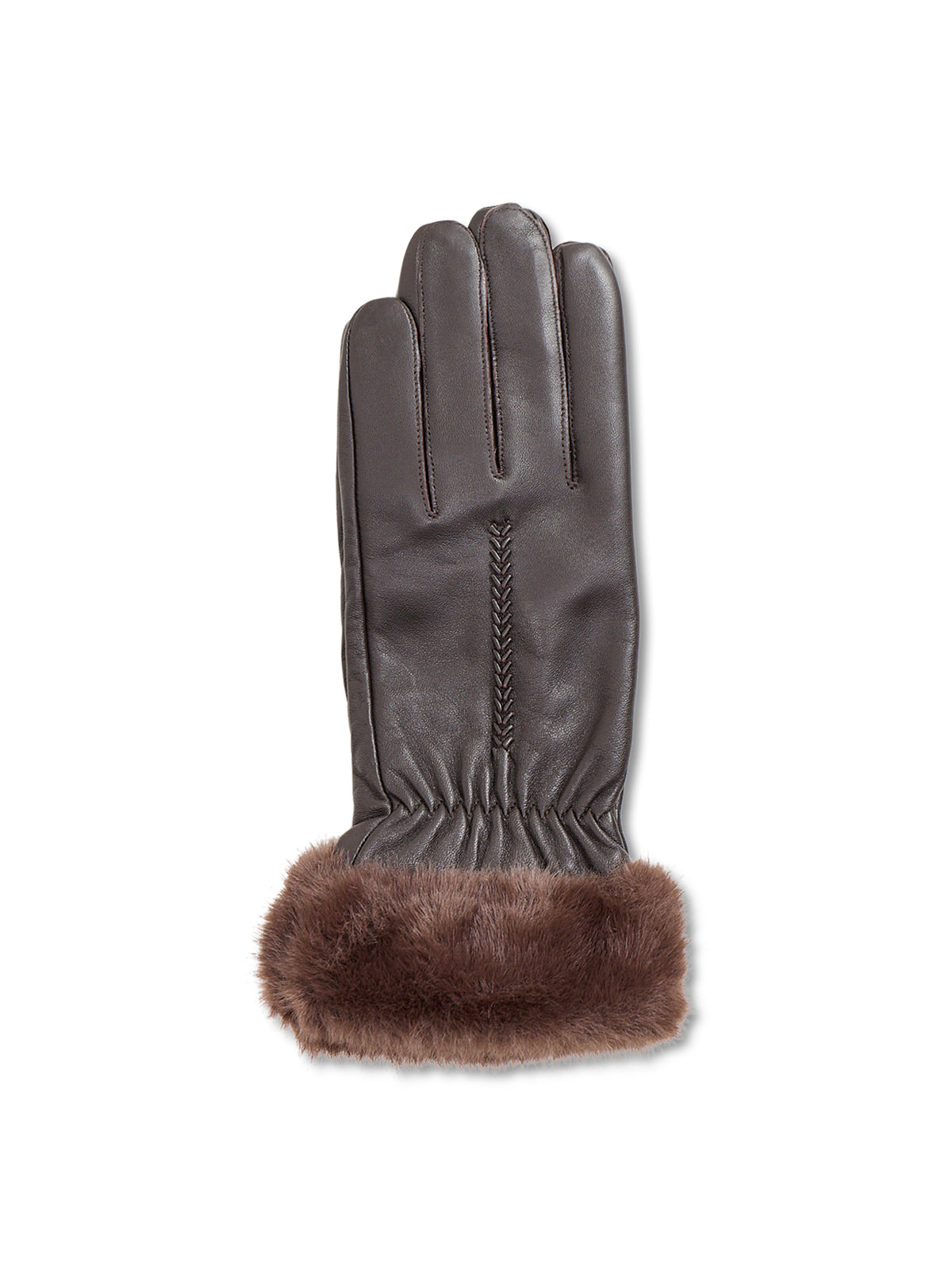Leather Nieve Faux Fur Cuff Gloves - Mocca