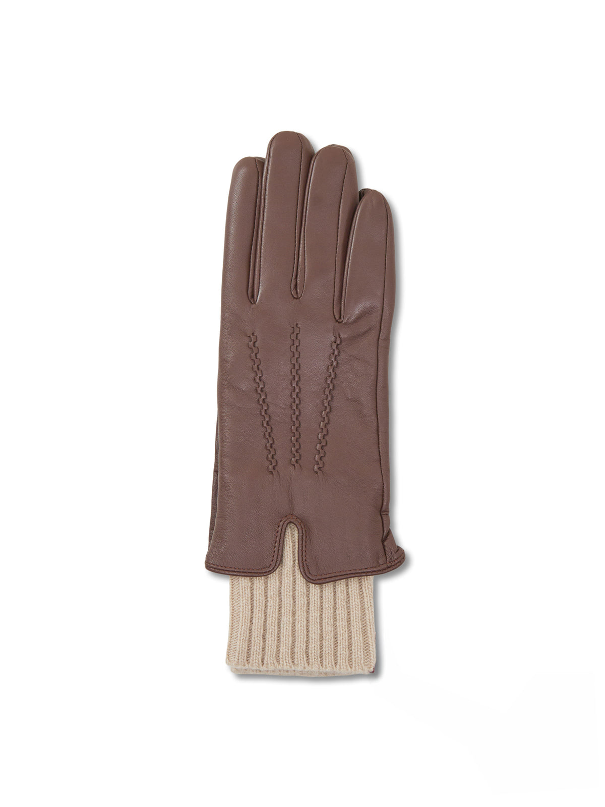 Leather Tamara Knitted Cuff Gloves - Chestnut / Camel