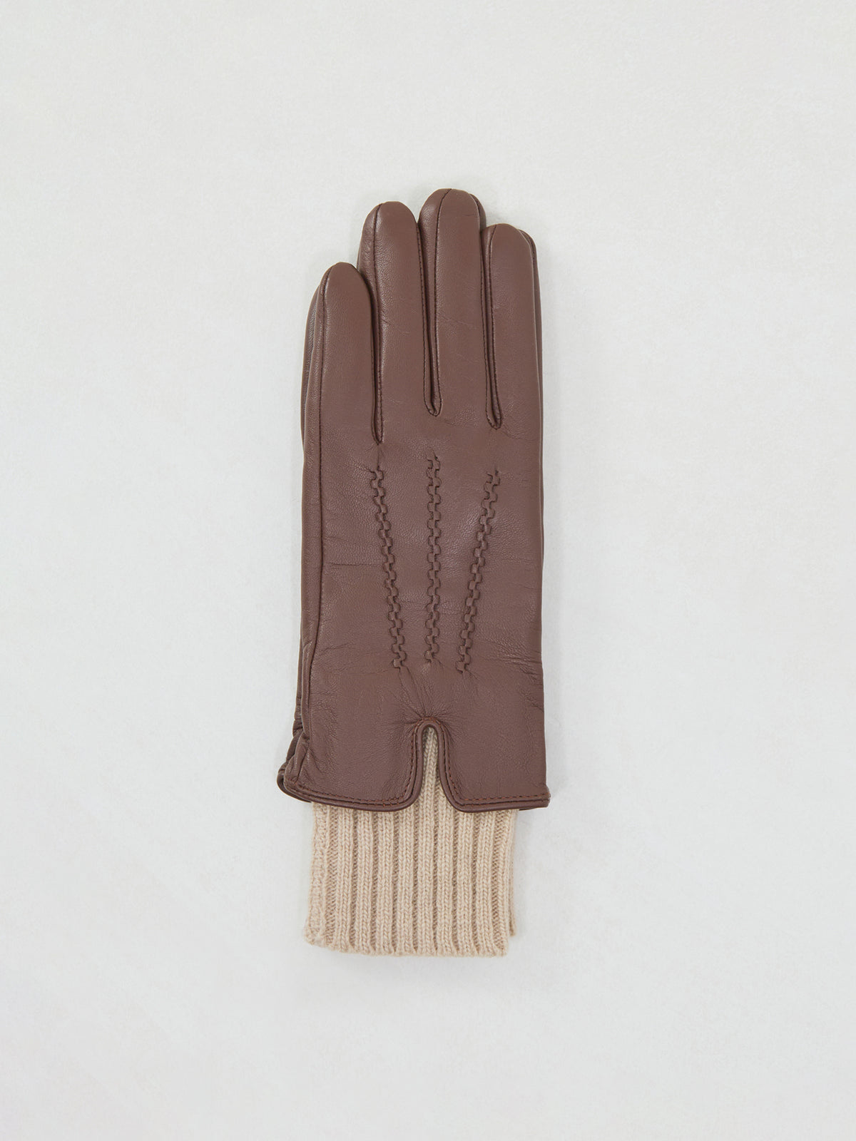 Leather Tamara Knitted Cuff Gloves - Chestnut / Camel