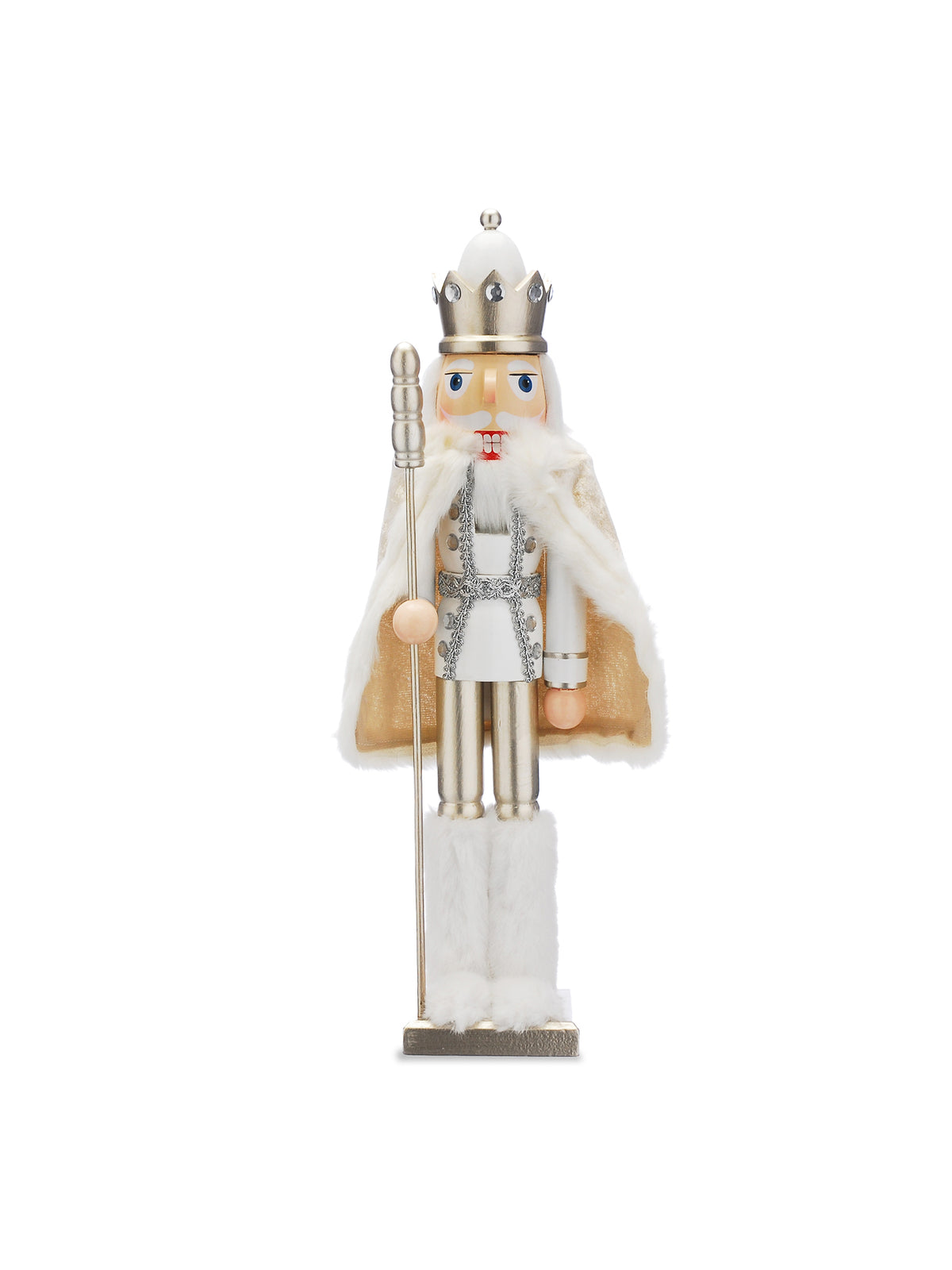 Wooden Nutcracker With Cape 50cm - Gold & White