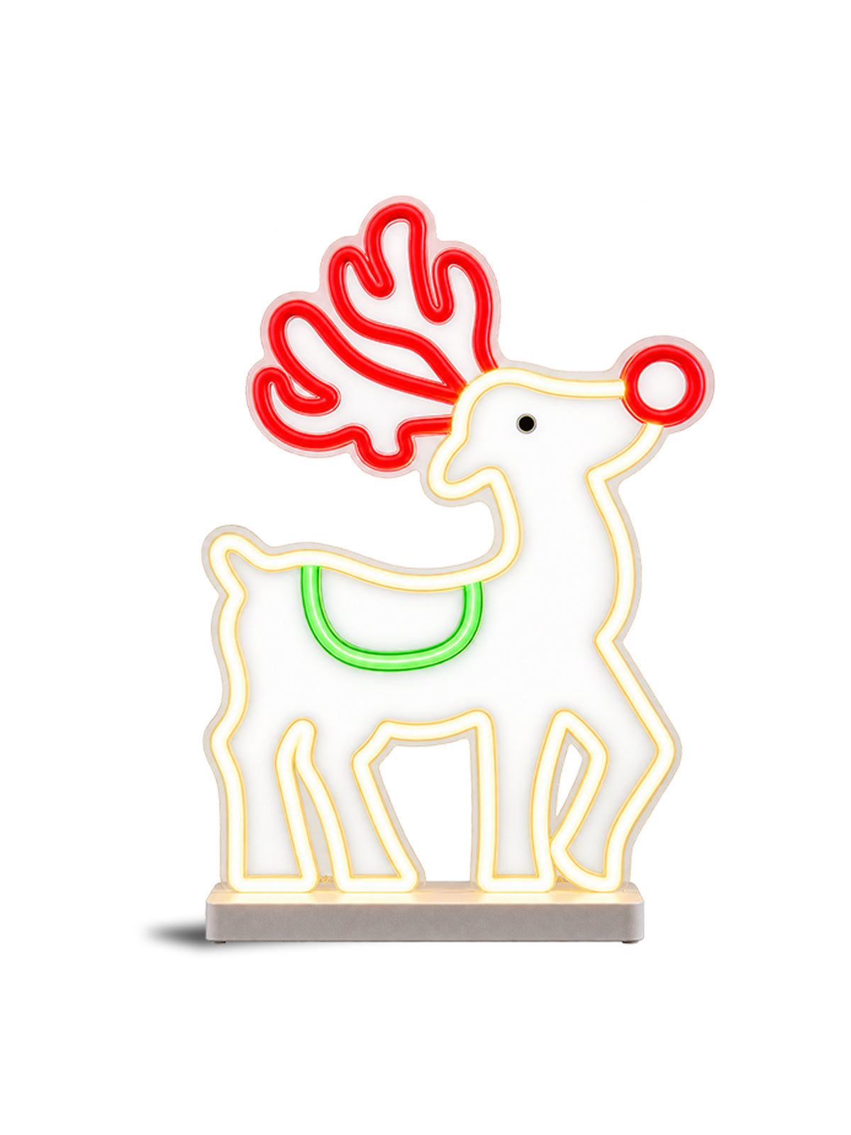 Neon Flex Red Nose Reindeer Light On Base 43cm - Multi