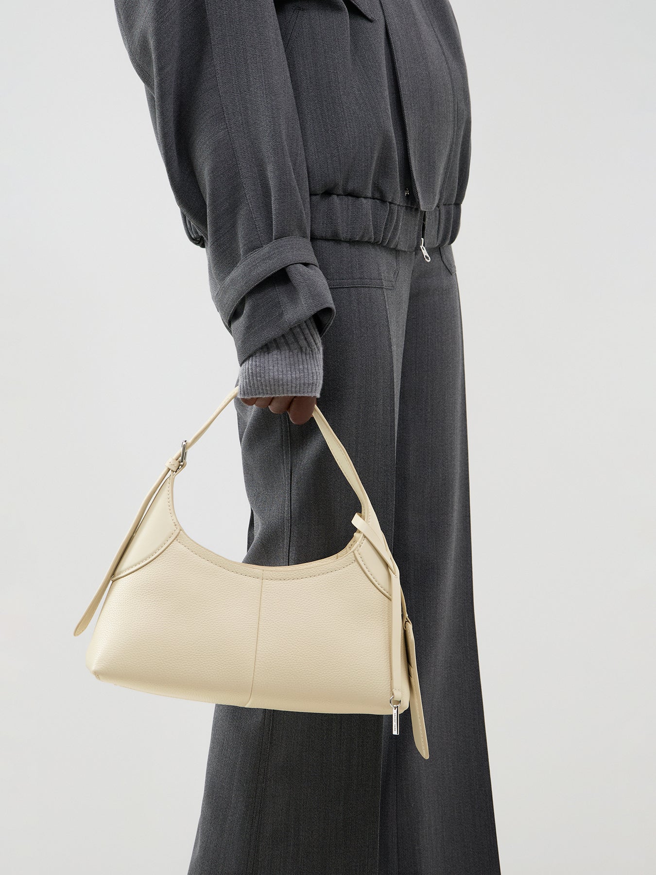 The Small Belted Sack Leather Shoulder Bag - Cloud White