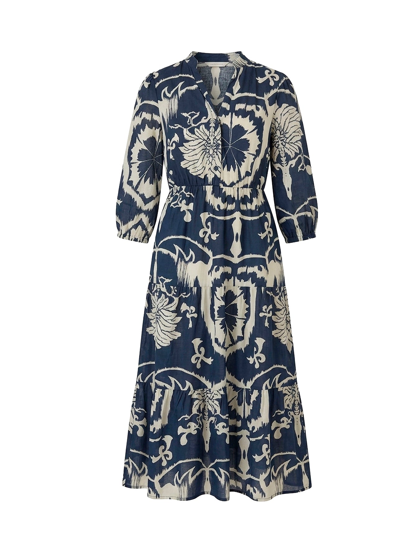 Ornamental Tiered Midi Dress Blue