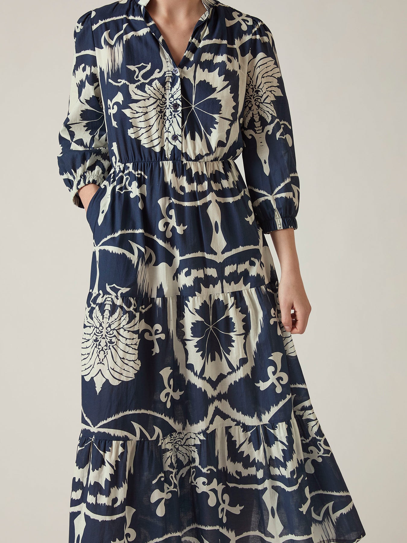 Ornamental Tiered Midi Dress Blue