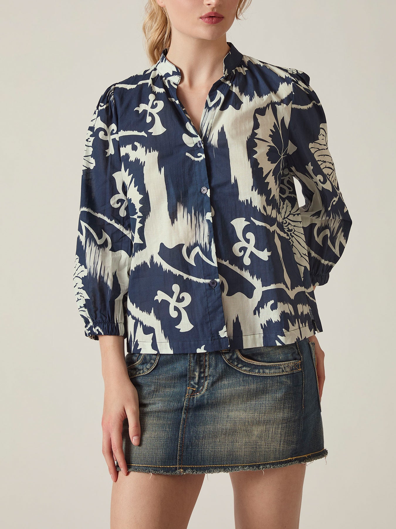 Ornamental Print Cotton Shirt Blue