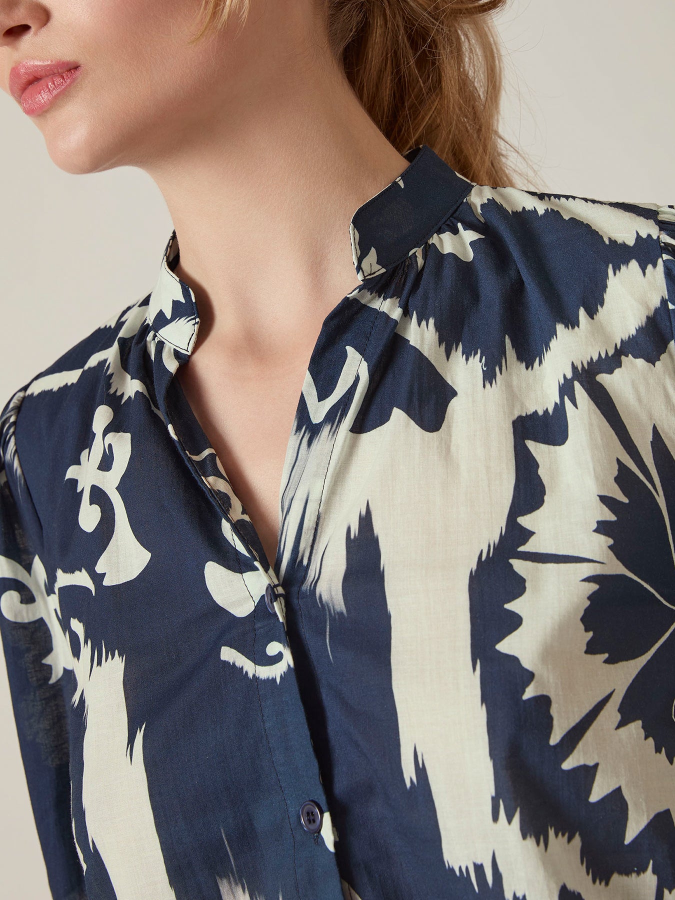 Ornamental Print Cotton Shirt Blue