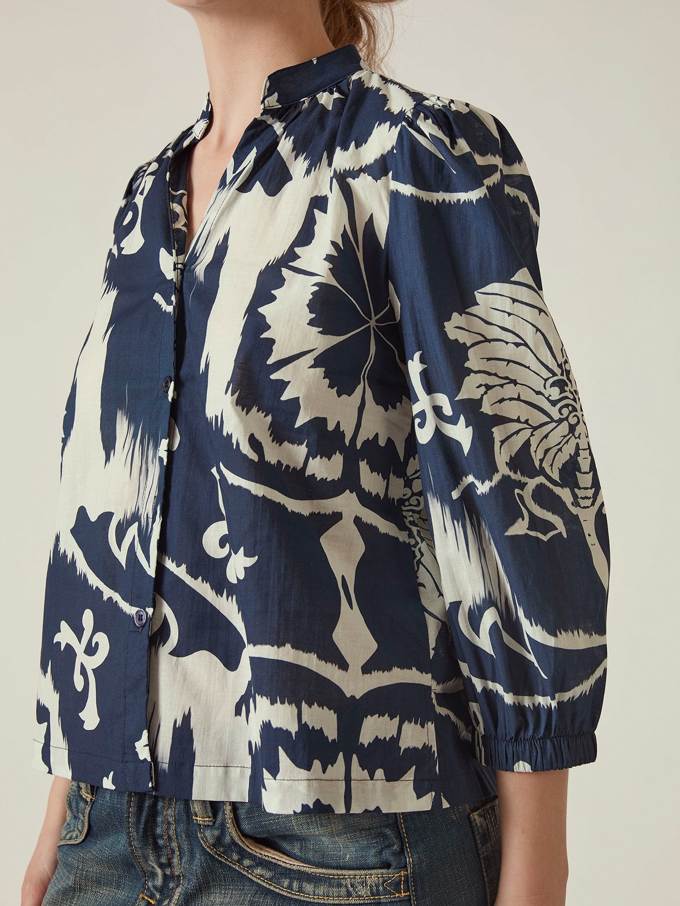 Ornamental Print Cotton Shirt Blue