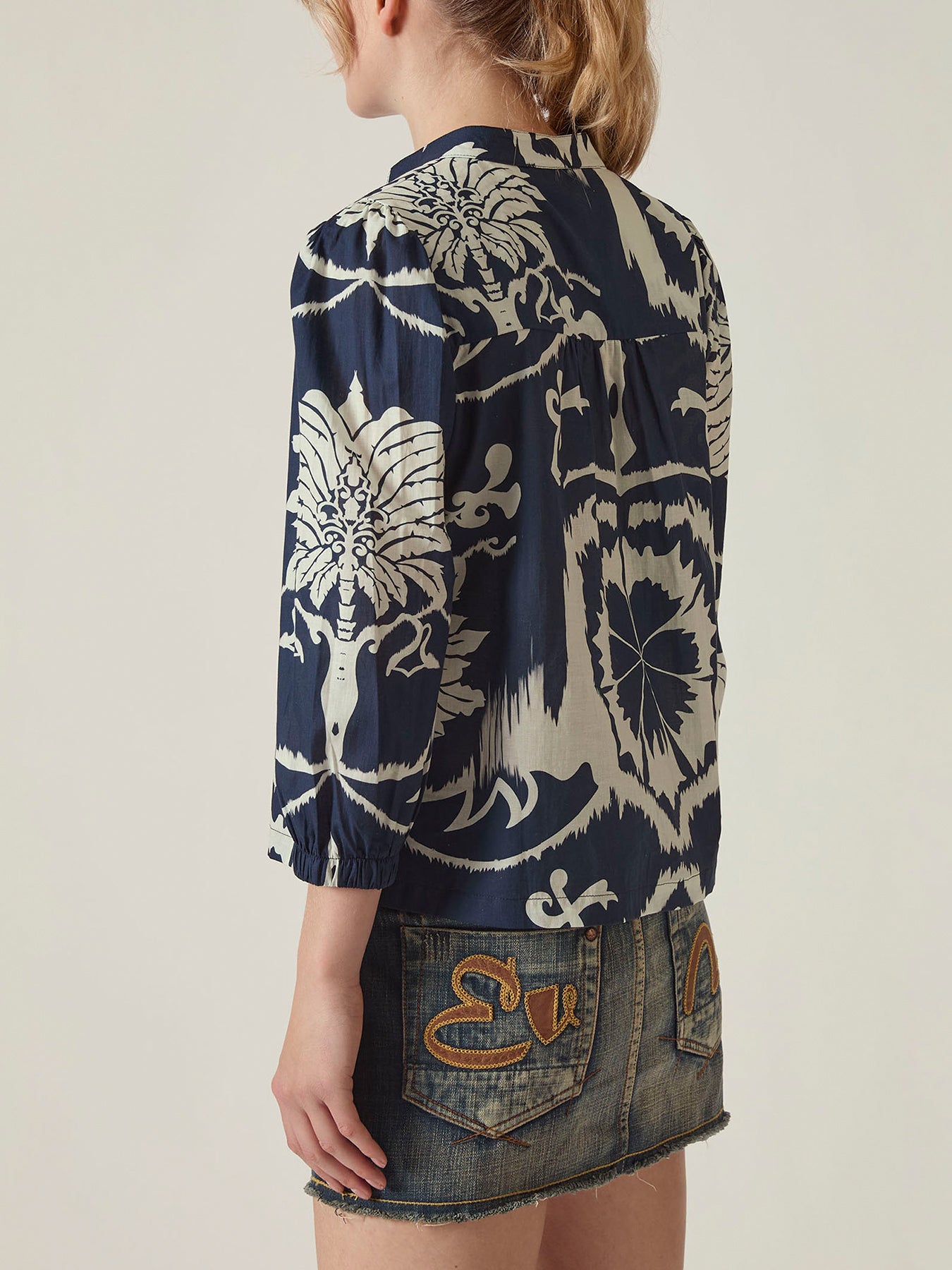Ornamental Print Cotton Shirt Blue