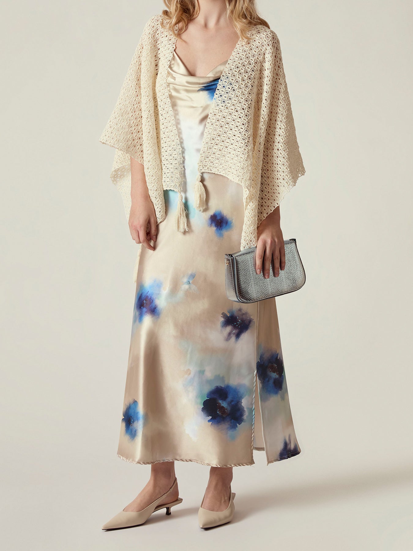 Textured Lattice Kaftan Cream