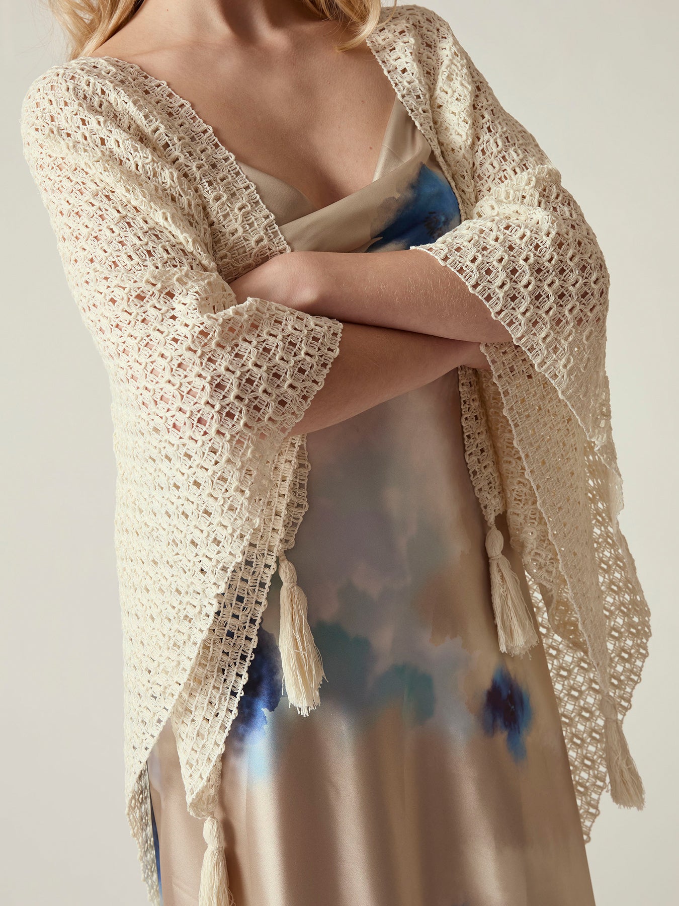 Textured Lattice Kaftan Cream