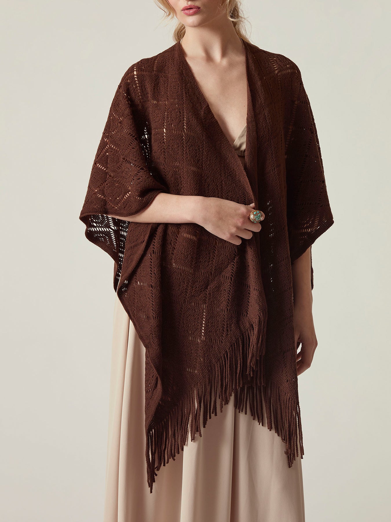 Textured Knit Kaftan Brown
