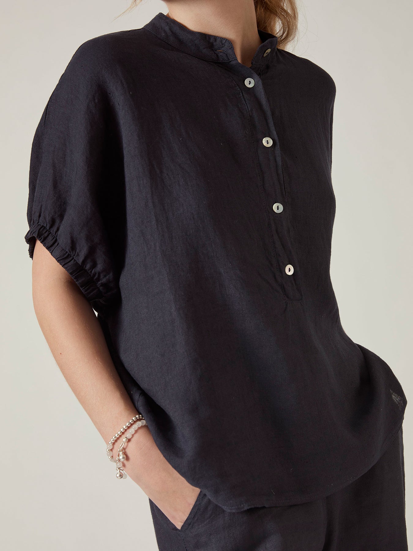 Relaxed Fit Linen Blouse Blue