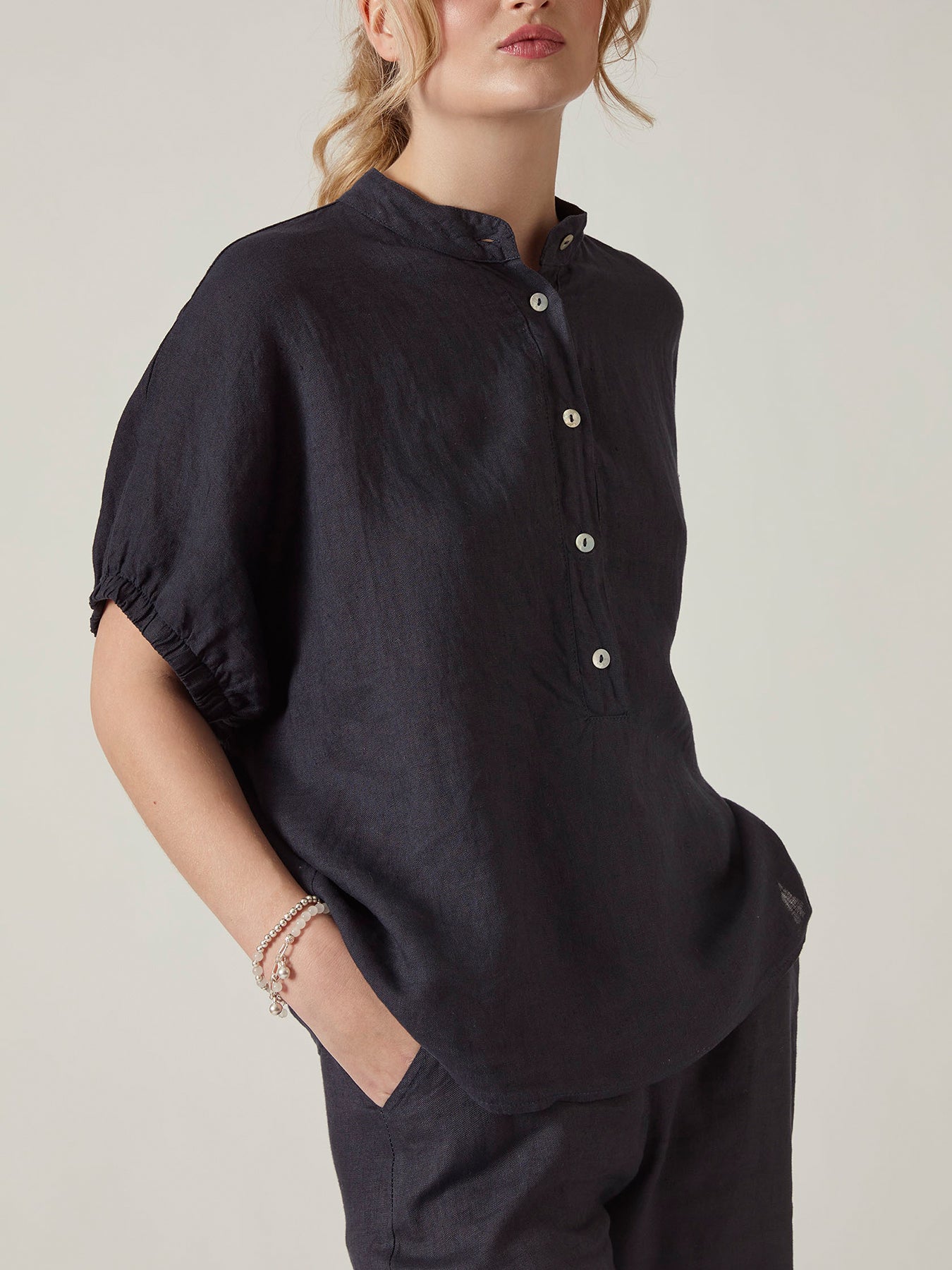 Relaxed Fit Linen Blouse Blue