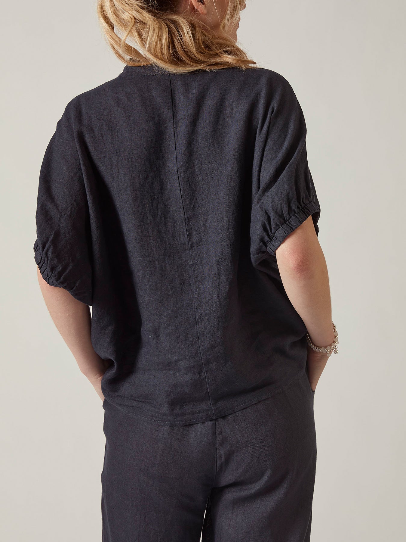 Relaxed Fit Linen Blouse Blue
