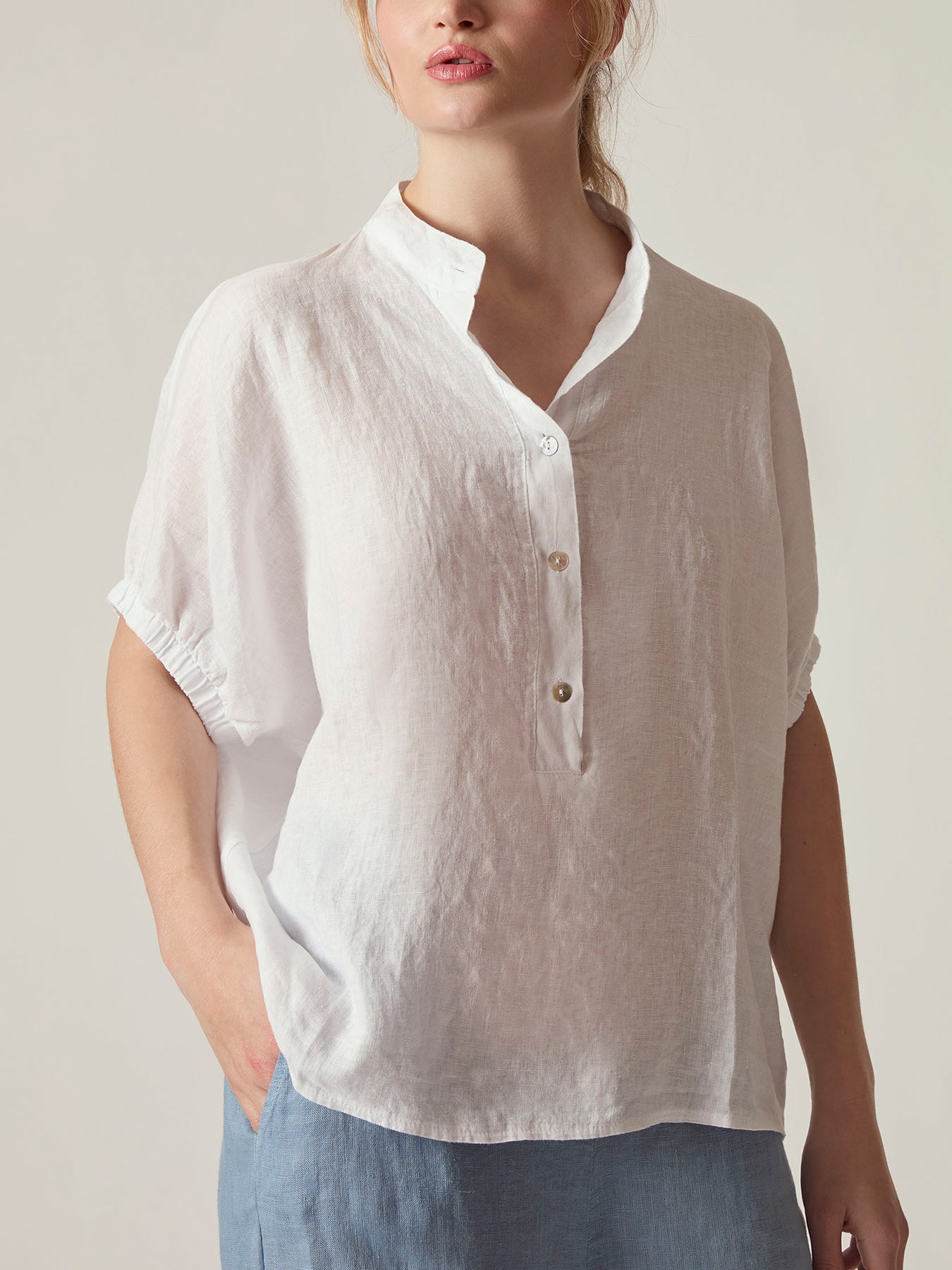 Relaxed Fit Linen Blouse White