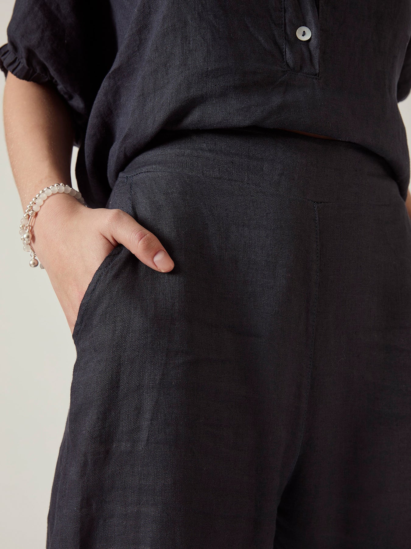 Linen Straight Leg Trousers Blue