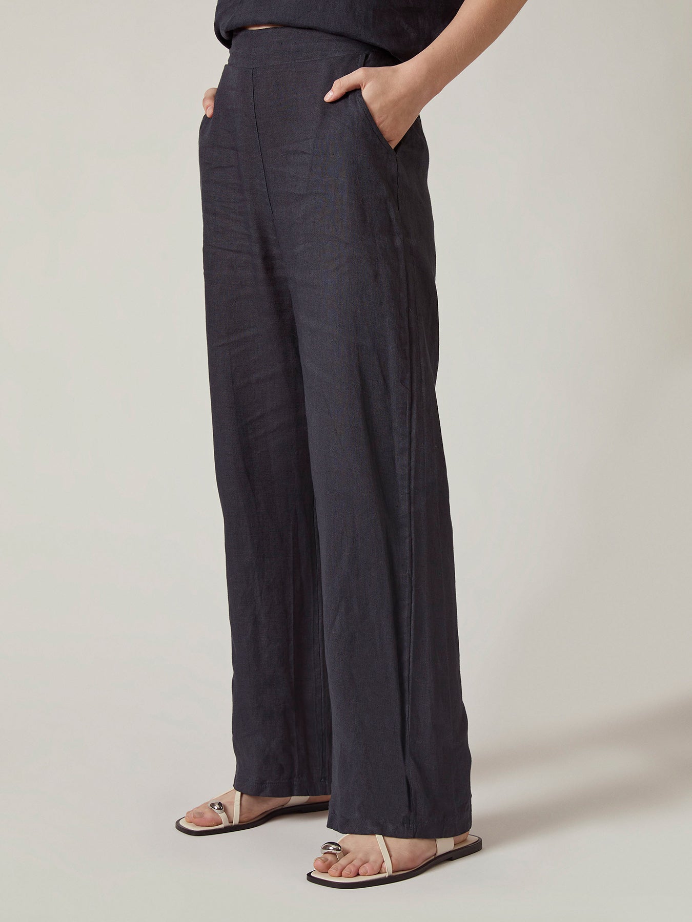 Linen Straight Leg Trousers Blue