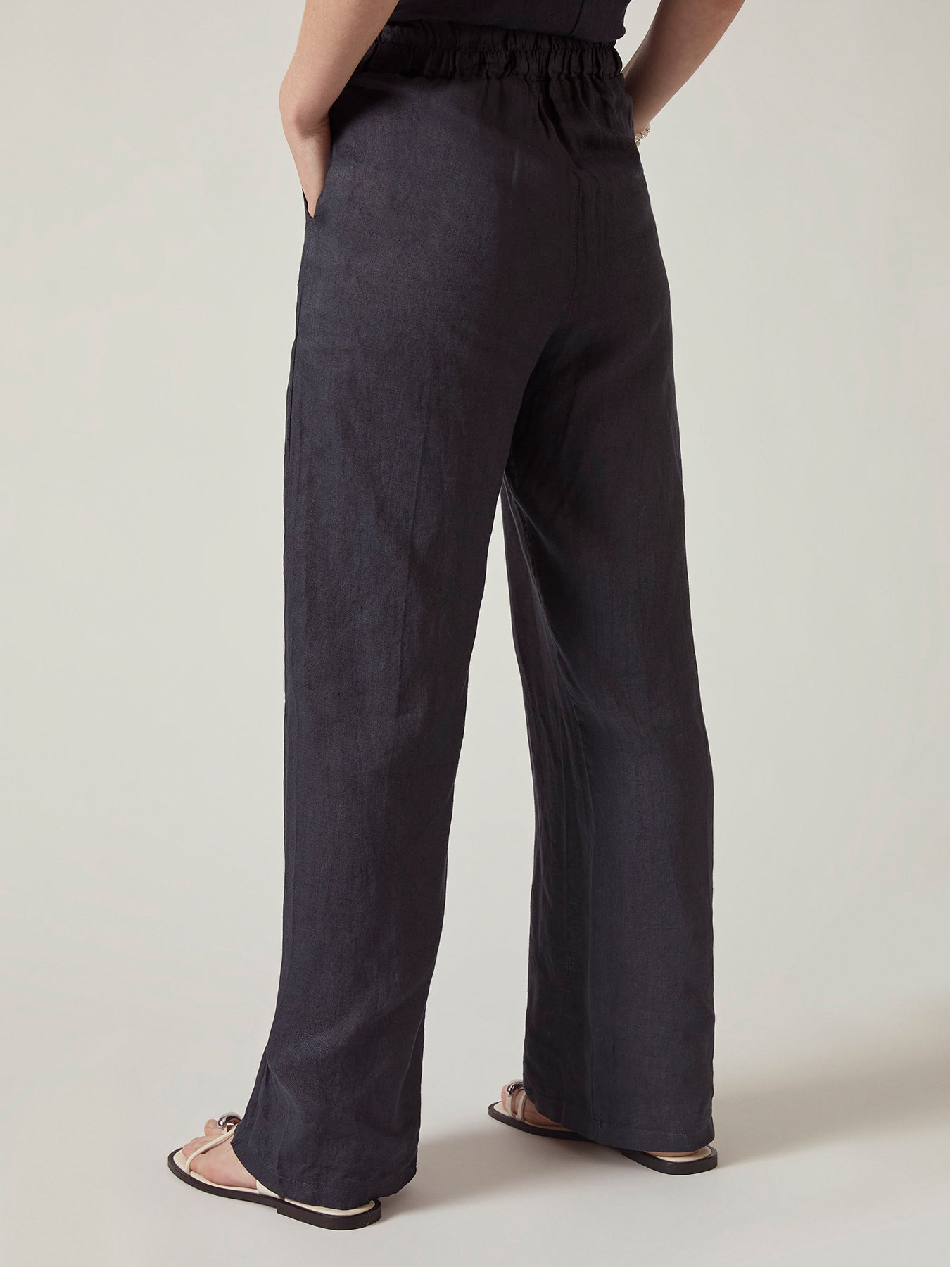 Linen Straight Leg Trousers Blue